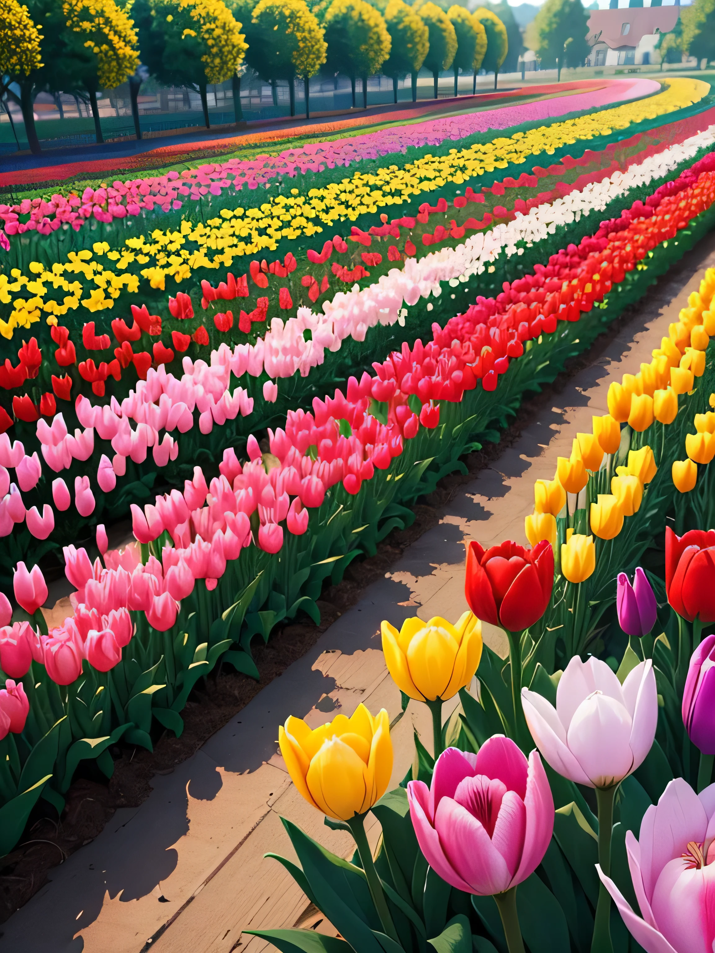flower garden (bloom), colorful flowers, tulip, super detailed, high quality, 8K resolution
