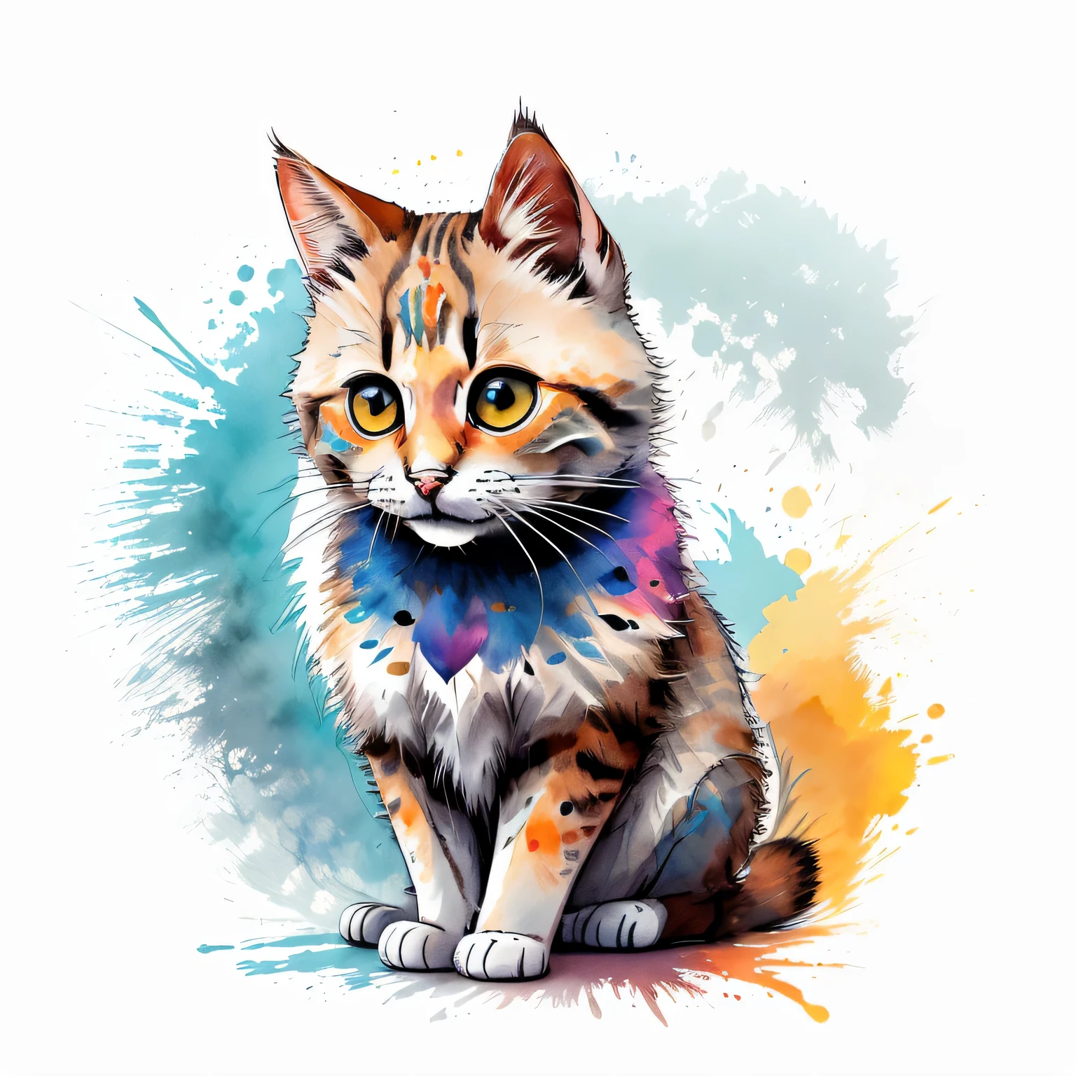 Desenho circular, logo art, (desenho de gato), Fantasia, colorida, Vintage, encantador: fundo branco, arte lowbrow, digital illustration, radiant; Guache, splash, 16k, minimalista, rabiscar, sociedade cg, solarpunk, qualidade crocante, Afiado, Brilhante, volumetric lighting, intrincado, ample negative white space, as a logo, como um logotipo de camiseta no estilo da arte, VladStudio ,