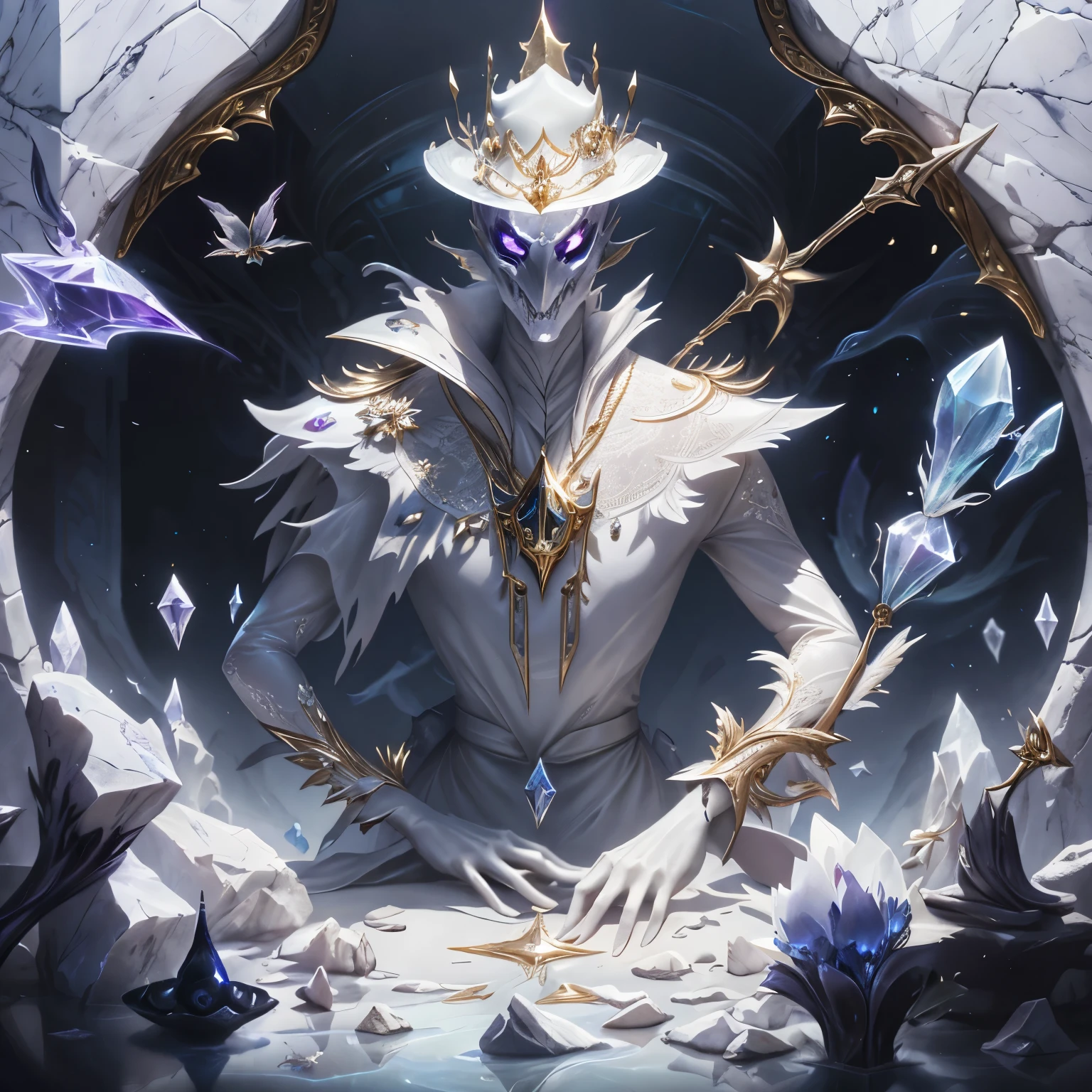 white shirt,(Spectral magic:1.2), League of Legends สแปลชอาร์ต, devil,(madness:1.2),crystal,mask,fight,top view,gold,fish,victorian hat,Europe,Middle Ages,marble pattern,white magic,joy,luxurious,diamond,flower,full figure,(white stone magic:1.2),mirror,mirrorเเตก,ผลึกcrystal,white coat,dynasty,gold lace pattern,water,เศษcrystalสีฟ้า,กลีบflower,Insects,(fiddlestick:1.2),(devilหุ่นไล่กา:1.0), fiddlestick league of Legends ,harbor,shoot,bow,(evelynn:1.2),Jellyfish,cobra,pantomime


