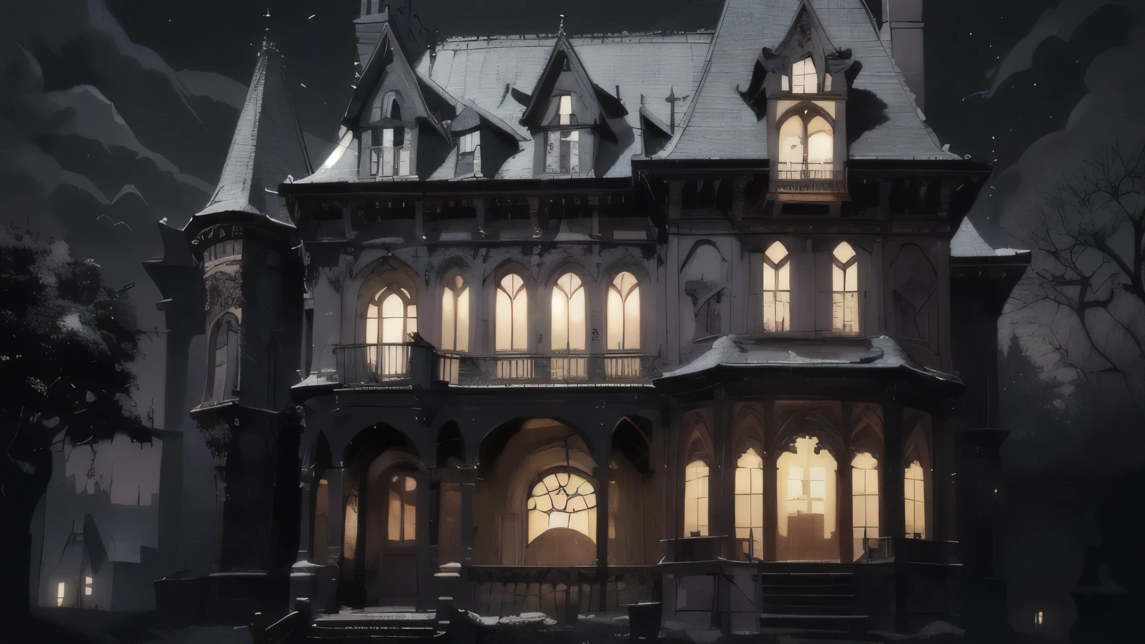 Old house in Alafed with clock tower and dark sky, gothic mansion, Haunted Gothic Hotel, Scary Gothic architecture, gothic style building, french architecture, Spooky mansion, ornate french architecture, Inspired by Pierre Toutant d&#39;Holbec, Dark buildings, Inspired by Michel Delacroix, Gothic art style, creepy gothic aesthetic, Mysterious appearance, gothic style, gothic styleの城