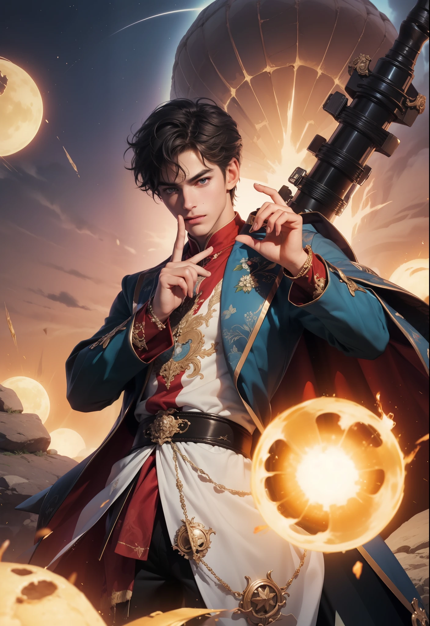(masterpiece, top quality, best quality, official art, beautiful and aesthetic:1.2), boy, handsome, extreme detailed faces, (fractal art:1.3), colorful, highest detailed, (perfect face), shiny skin, HDR, cantarella, extremely detailed dress, detailed background