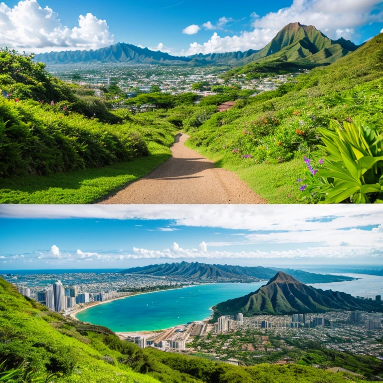 Diamond Head on Oahu：An iconic mountain and the surrounding greenery and sea
