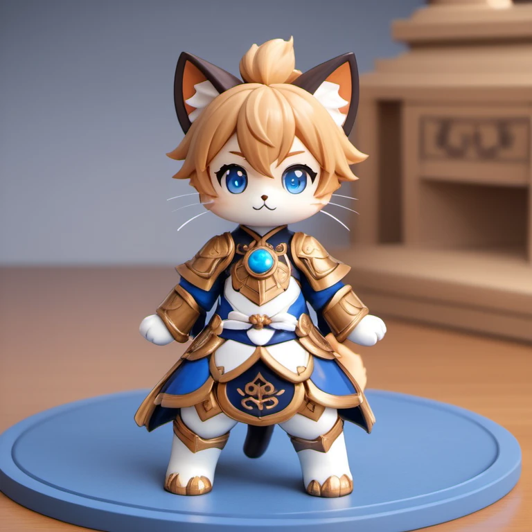 anime figurine of a boy with a cat ears and a blue outfit, render of a cute 3d anime, anime styled 3d, kitsune inspired armor, gorou from genshin impact, photorealistic anime boy, cute 3 d render, rin, super detailed render, rendered in sfm, gorou from genshin impact