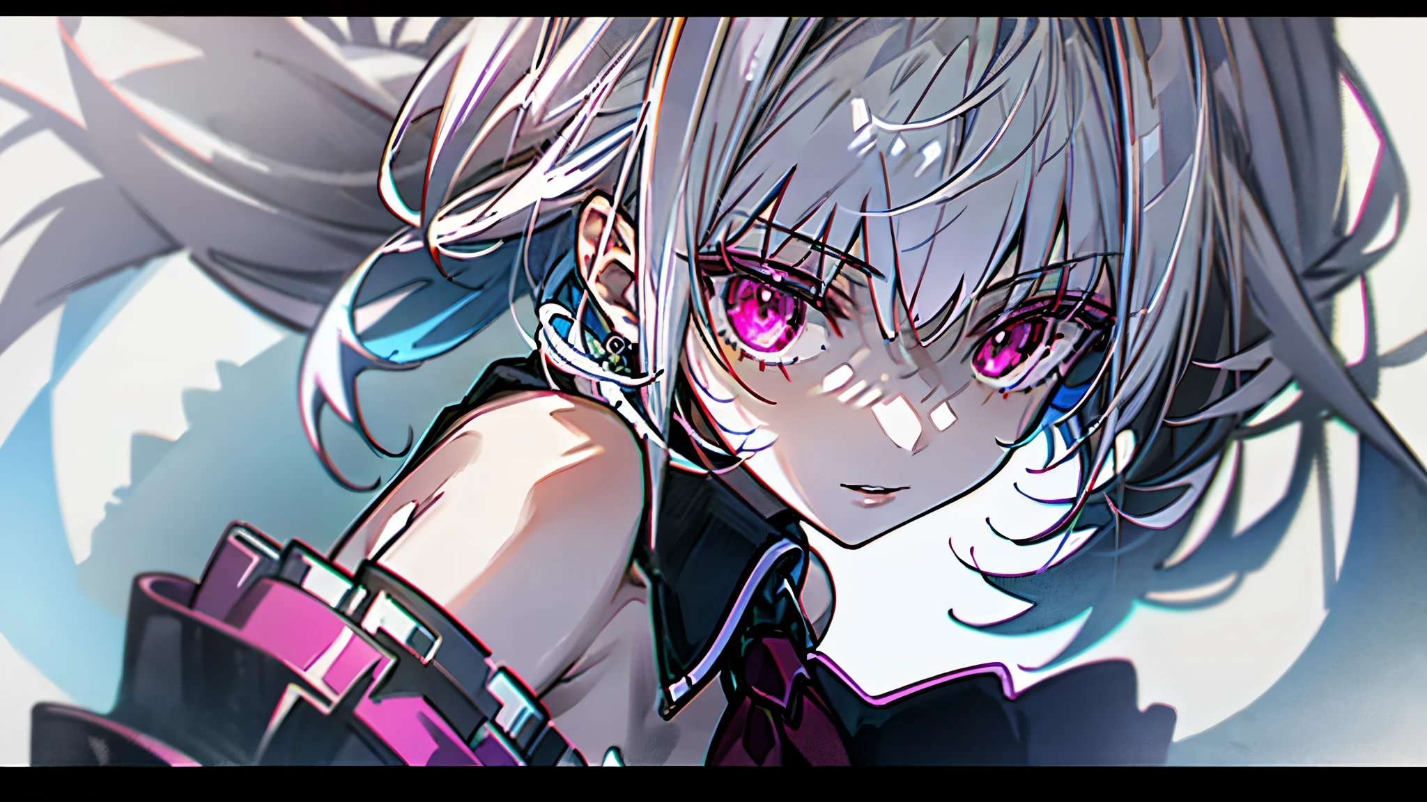 1boy, (close up face, masterpiece, best quality:1.2), 8k, official art, absurdres, gothic, studded black leather jacket, pierced earrings, (smokey red eye shadow with glitter, glazed pinkish red lips:1.1), (very dark white background:1.4), HDR, facelight, ultra realistic, highres, photography, film grain, chromatic aberration, sharp focus, HDR, facelight, dynamic lighting, cinematic lighting, professional shadow, dark shadow, highest detailed, extreme detailed, ultra detailed, finely detail, real skin, delicate facial features, detailed face and eyes, sharp pupils, realistic pupils, (white hair:1.4)