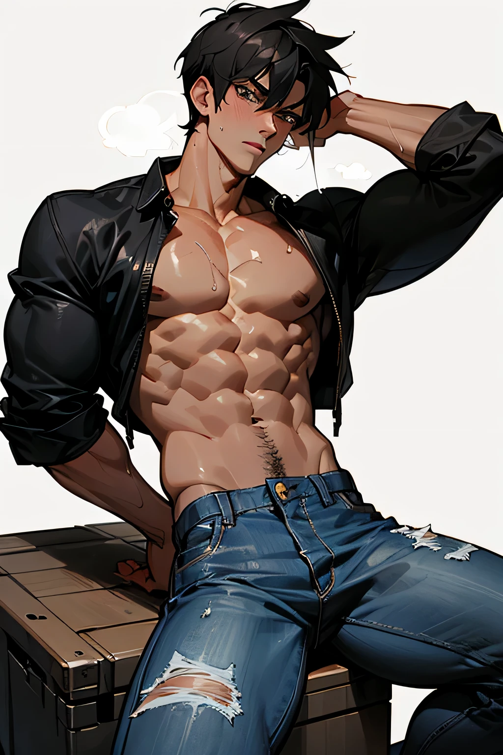 solo, guts(berserk), anime, badass, mature adult, front view, relaxing, smiling, summer vacation, beach  bright background, casual clothes, abs exposed, aesthetic lightings, ultra detailed, (summer themed:1.4), (2d art style:1.3), (anime art style:1.3),Fantasy 