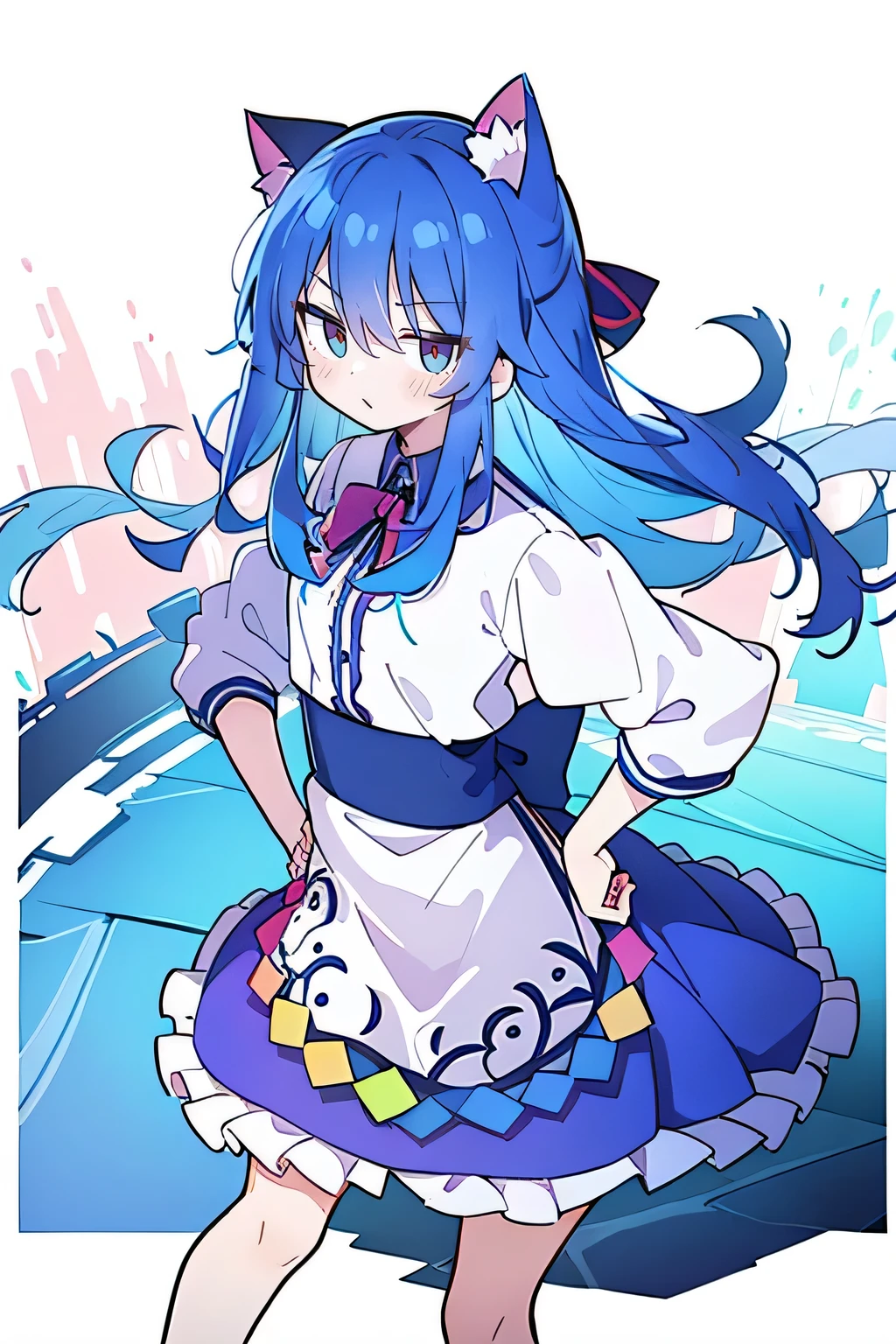 (masterpiece),best quality, expressive eyes, perfect face, 1girl,
Put your hands on your waist,fair, Gorgeous,Japanese cartoons,girl,lola,Hina Angel, blue hair, blue haired, floating clothes,Grab your waist, Grab your waist, hands on hips , hands on hips,sit, sit on ground, Legs on the ground, flat chest,cat ears,