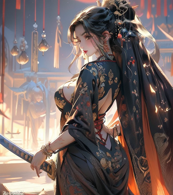 (masterpiece, highest quality, highest quality, official art, beautiful and aesthetic:1.2),(1 girl),very detailed,colorful,most detailed,masterpiece,highest quality,1 girl,alone,Chinese service,Chinese style, shine,  camel toe、huge tit、Nipple Puffs、cleavage、Plump、Super big breasts、super big butt、Sword of Light