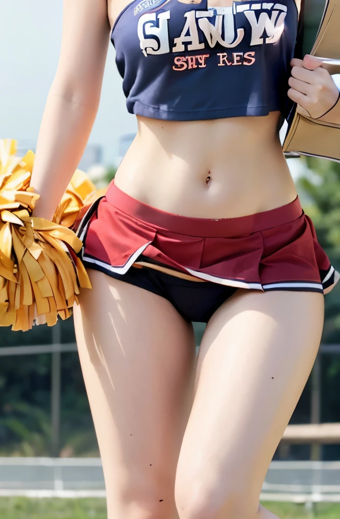((mini skirt:1.3)),(((topless:1.3))),(((show panties:1.3))),((Cheerleader:1.3)),(highest quality,4k,8K,High resolution,masterpiece:1.2),1 beautiful woman,,35mm lens,f/1,realistic chest,(((seductive pose))),soft sunlight,bright colors,playful expression