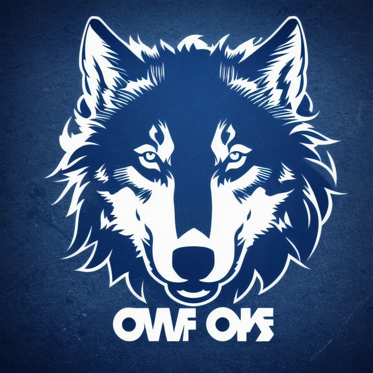Logo with the words TEAM WOLVES, wolf line art logo, Black and dark blue background, bright blue, Minimal and solid — WOLVES  