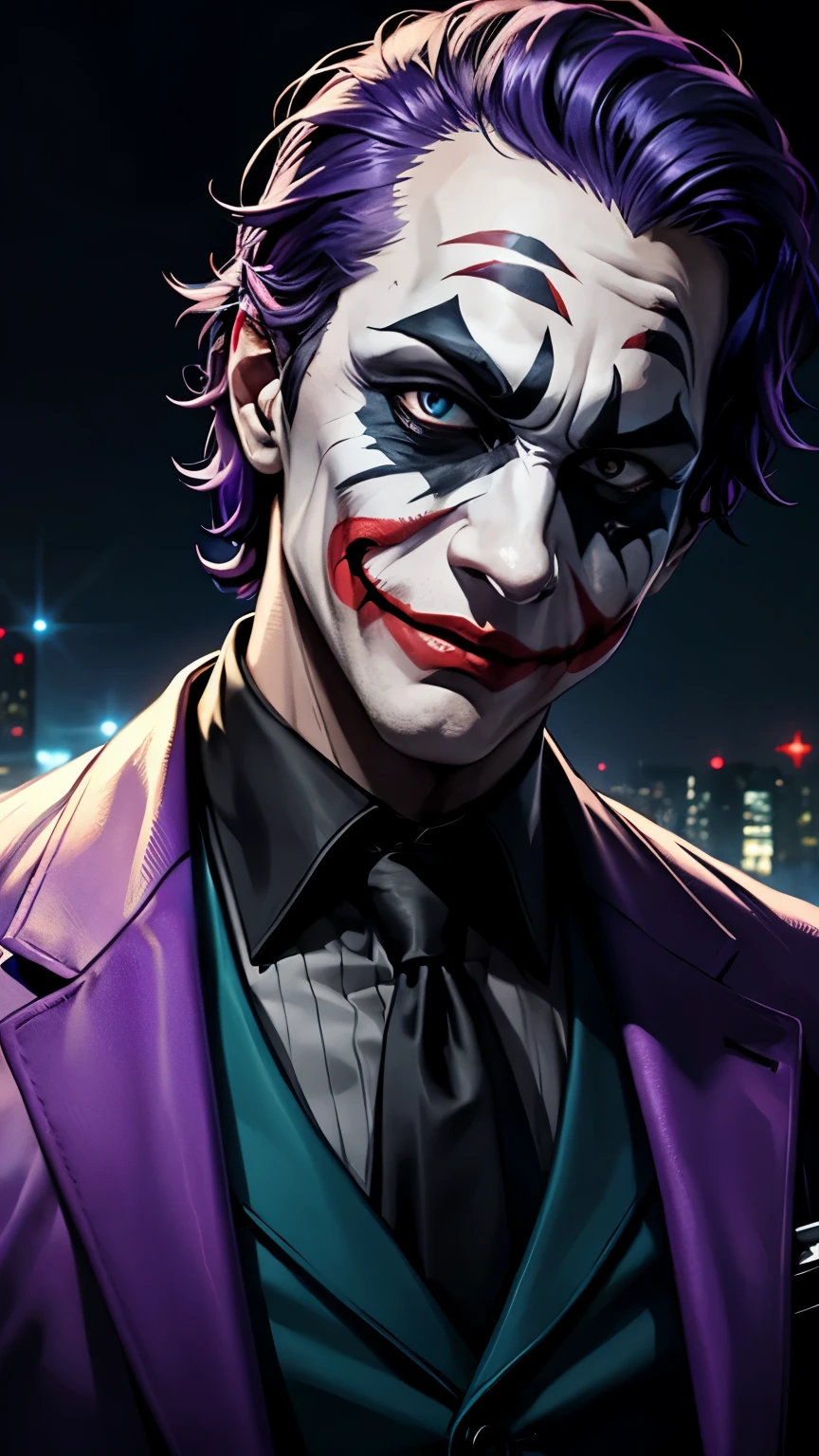 masterpiece high quality male joker face midnight city marvel style