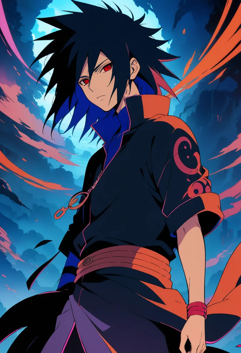 1boy, Madara Uchiha, Naruto, A legendary ninja who seeks to plunge the world into an eternal illusion. Madara is a powerful and arrogant villain who is driven by a desire for power and control, (masterpiece), (best quality), (ultra-detailed), very aesthetic, illustration, disheveled hair, perfect composition, moist skin, intricate details, anime artwork, anime style, key visual, vibrant, studio anime, highly detailed, Anime line art, lineart, line art, flat colors, flat color
