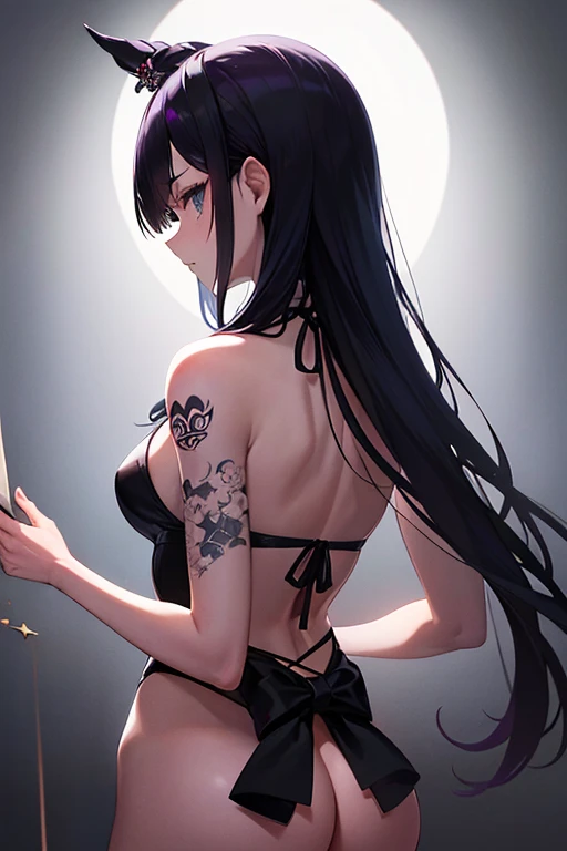 (Obra maestra:1.2), Mejor calidad, (illustration:1.2), (ultra detallado), hiper detalles, (delicado detallado), (detalles intrincados), (cinematic light, Mejor calidad Backlights), Delete line, solista, Cuerpo perfecto, (1 chica),A stunningly intricate 10k CelShaded wallpaper poster, featuring a distressed, grainy effect with advanced shading and colorism that highlights a menacingly beautiful Backview of a goth punk girl flowy metallic hair with a full, yakuza-themed tattooed back and neck in acrylic finish ukiyo-e style heavy dark shiny ink, (constituir), alto contraste, (mejor iluminacion, un extremadamente creado y hermoso), (cinematic light), vistoso,