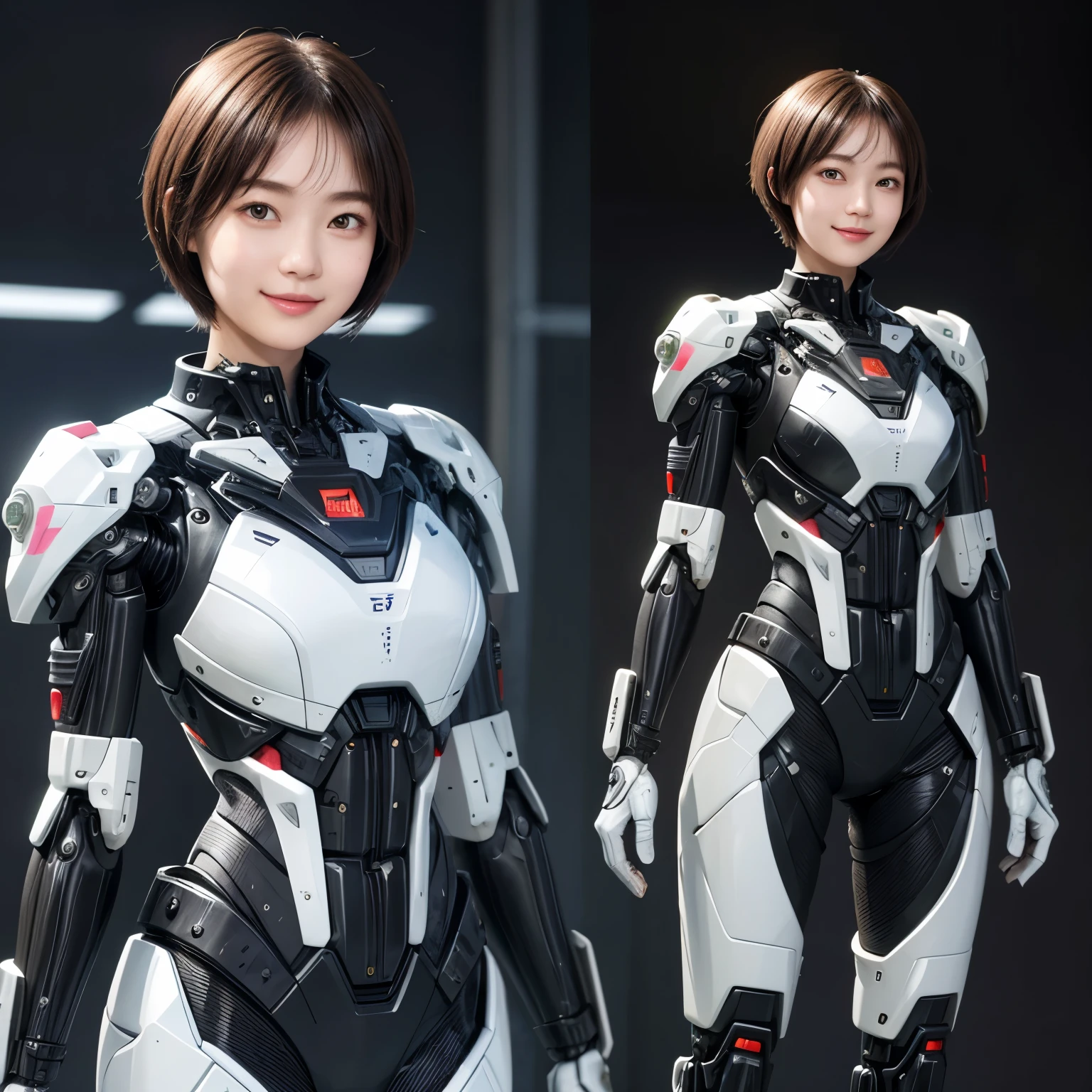 207 Short Hair, 20 year old female, Floral, gentle smile, futuristic clothes, mechanical suit