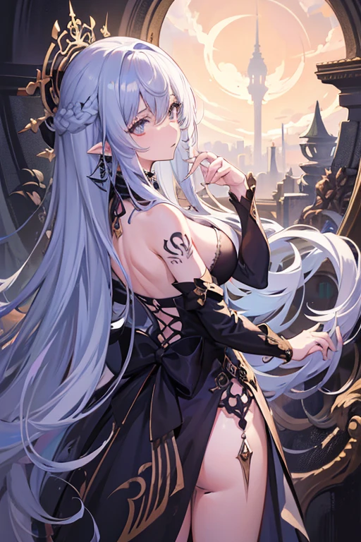 Anime girl with long white hair and a black dress - SeaArt AI