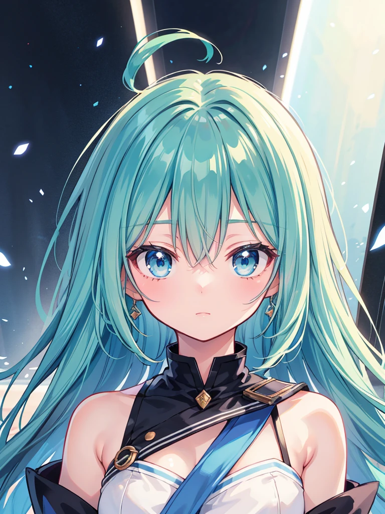 a anime girl with green hair and blue eyes, a character portrait by Nagasawa Rosetsu, pixiv contest winner, sots art, official art, shiny, shiny eyes