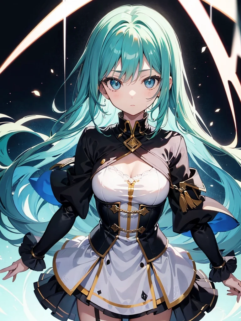 a anime girl with green hair and blue eyes, a character portrait by Nagasawa Rosetsu, pixiv contest winner, sots art, official art, shiny, shiny eyes