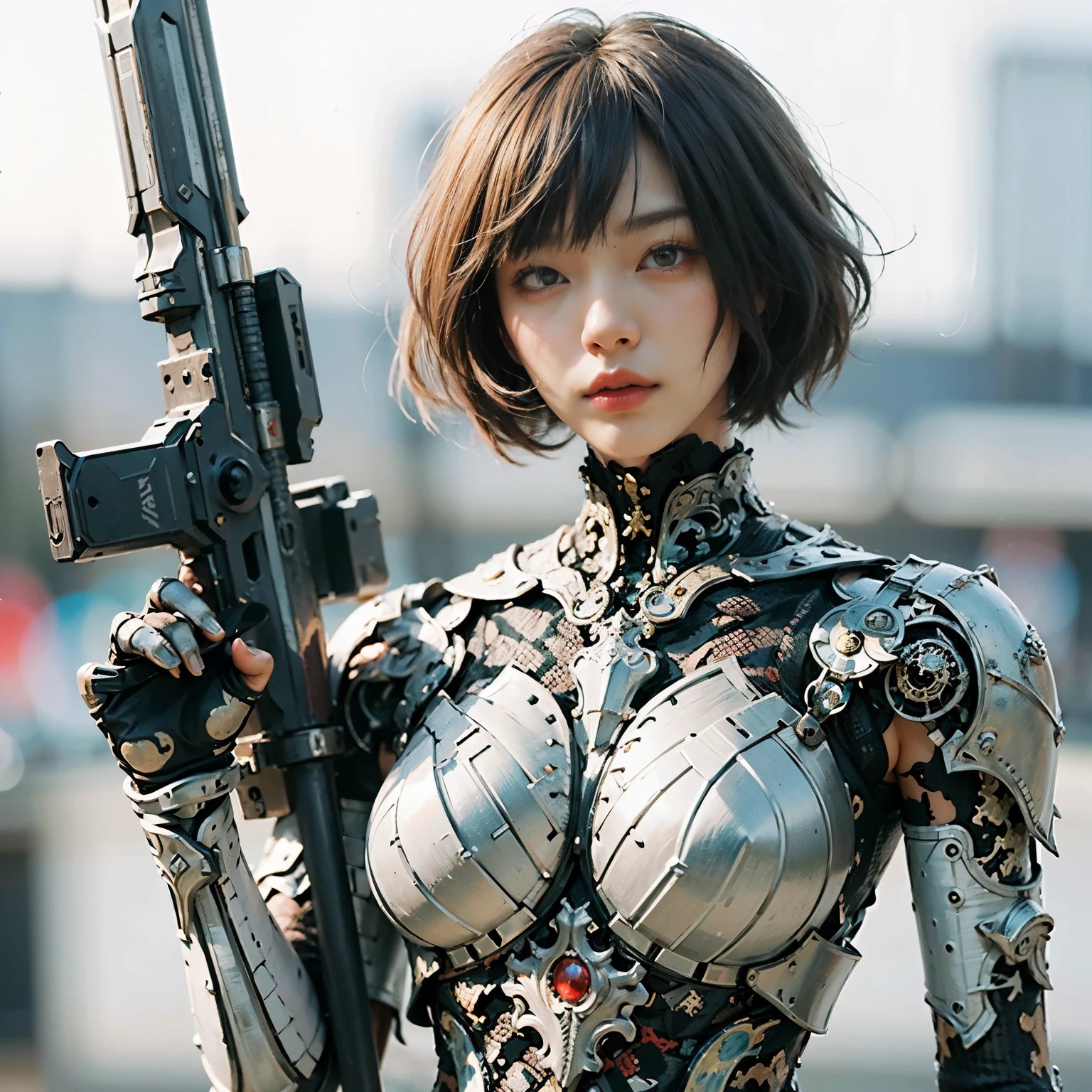 (best quality,highres,masterpiece:1.2),ultra-detailed,realistic,photorealistic:1.37,Japanese samurai,armored warrior,black hair,bowl cut,dynamic pose,traditional attire,heavy armor,sharp katana,fierce expression,vivid colors,strong shadows,studio lighting,fine details,authentic texture,Japan influence,serious gaze,warrior spirit,ornate armor,meticulous craftsmanship,noble stance,stoic face,martial arts expertise,ancient warrior,stoic demeanor,menacing presence,battle scene,vibrant red accents,dramatic composition,contrasting colors,graceful movement,majestic atmosphere,impressive background,glowing sunset,serene landscape.