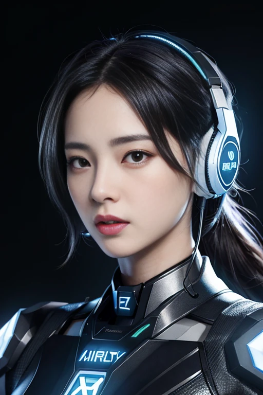 masterpiece, 1 beautiful girl, Detailed eye, Swollen eyes, top-quality, 超A high resolution, (reality: 1.4), movie lighting, japanes, a asian beauty, very extremely beautiful, Beautiful skins, A slender, Forward-facing body, (A hyper-realistic), (hight resolution), (8K), (ighly detailed), ( Best Illustration), (beautifully detailed eyes), (ultra-detailliert), Detailed face, Bright lighting, Professional Lighting、The background is a cyberpunk room with many monitors..、The cord is connected from the costume、A dark-haired、head phone、headset on head、Female Game Commentator、casual clothing