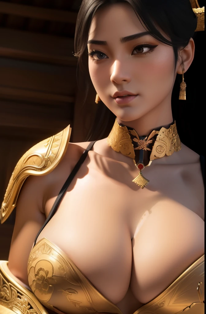 Beautiful samurai, beautiful samurai waifu in frame, Japanese armor ,(katana on hand),((Close-up of chest)),trending on artstation, Sharp focus,, Intricate details, Highly detailed,, intricate face details,Curvy physique, (Slim body), ((Expose your upper body)),(No bra),((fullnude)),(((Breast out))),(((Areola Slip))),model in Japan，((camel-toe)),((Sexual suggestiveness))，at the palace，vibrant, 4K, Intricate details, big breasts enchanting, Professional manufacturing, 12k resolution,。.3D, All characters in detailed full body, Highly detailed, vibrant, Ultra high quality, hyper photorealism, Photorealism, rendering by octane], dynamic camera angle