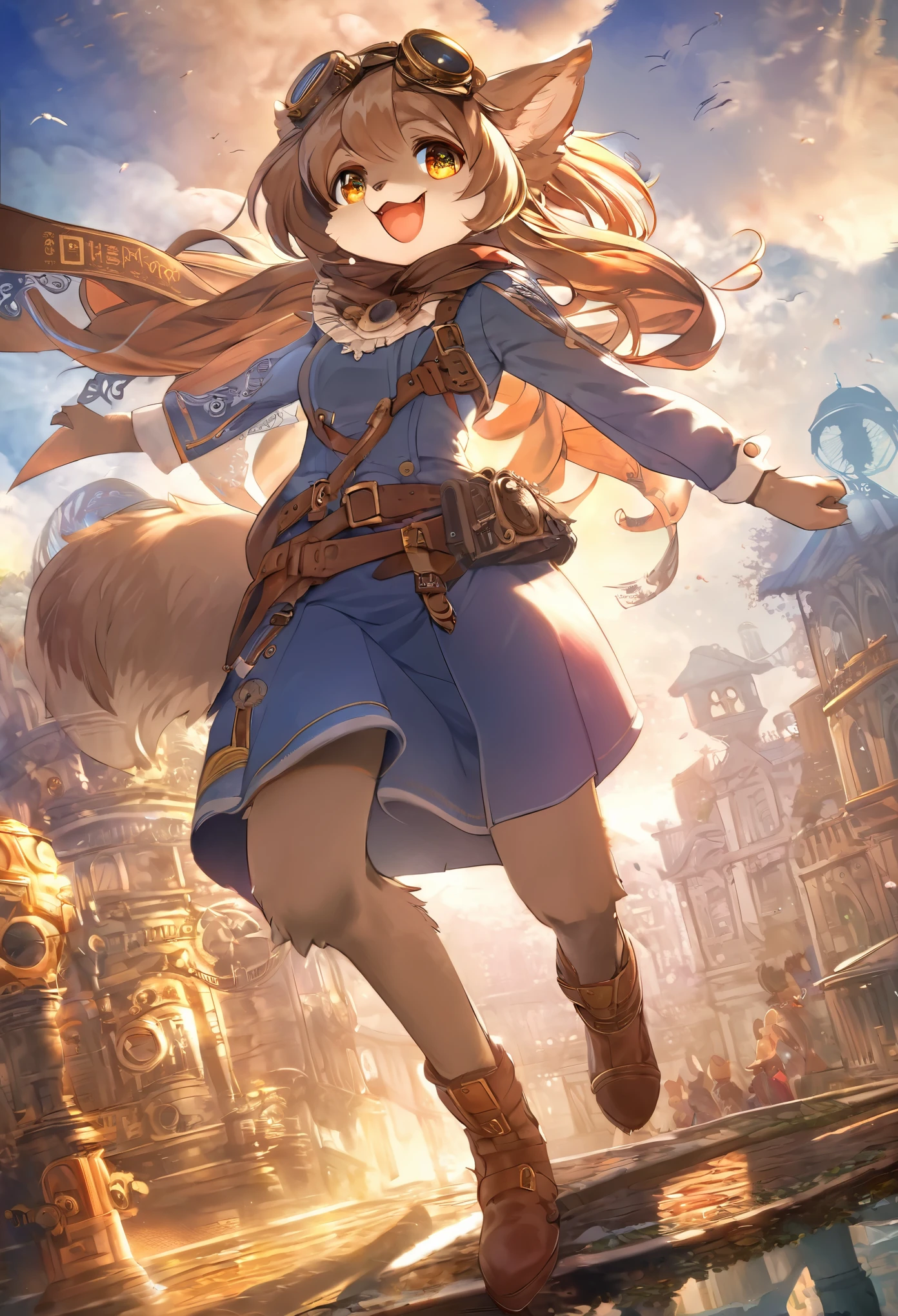 cover_page, highres, top quality, best quality, paid reward available, High-quality illustrations, unparalleled masterpiece, perfect artwork, absurdres, super high resolution, detailed background, Steam punk, Beautiful World Heritage, 6+boys, 6+girls, Happy, joyful(Photos of solo travelers)(kemono, furry anthro)cinematic lighting, dynamic angle,