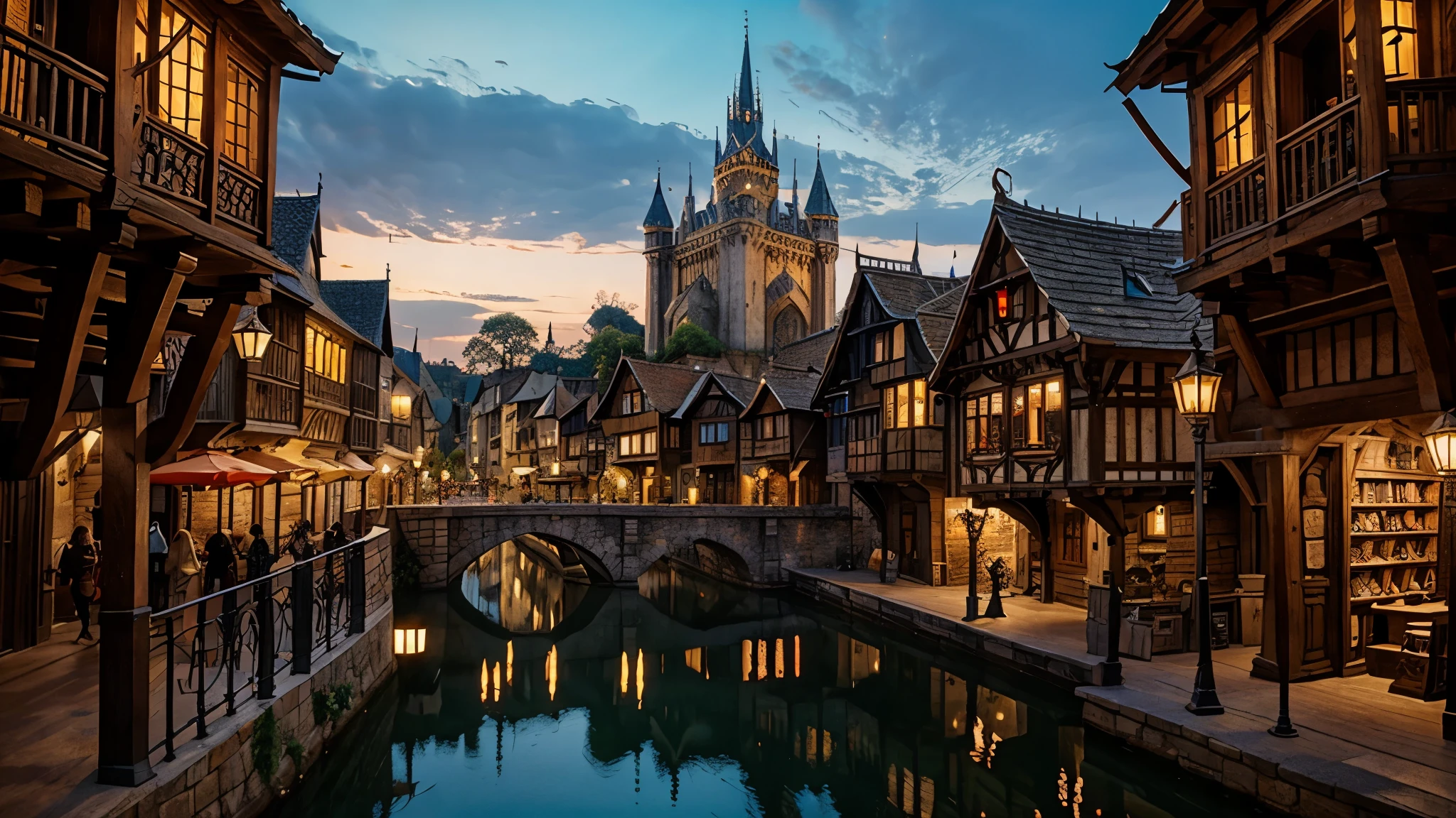 amazing fantasy medieval D&D city, strong colors, unique architecture, realistic