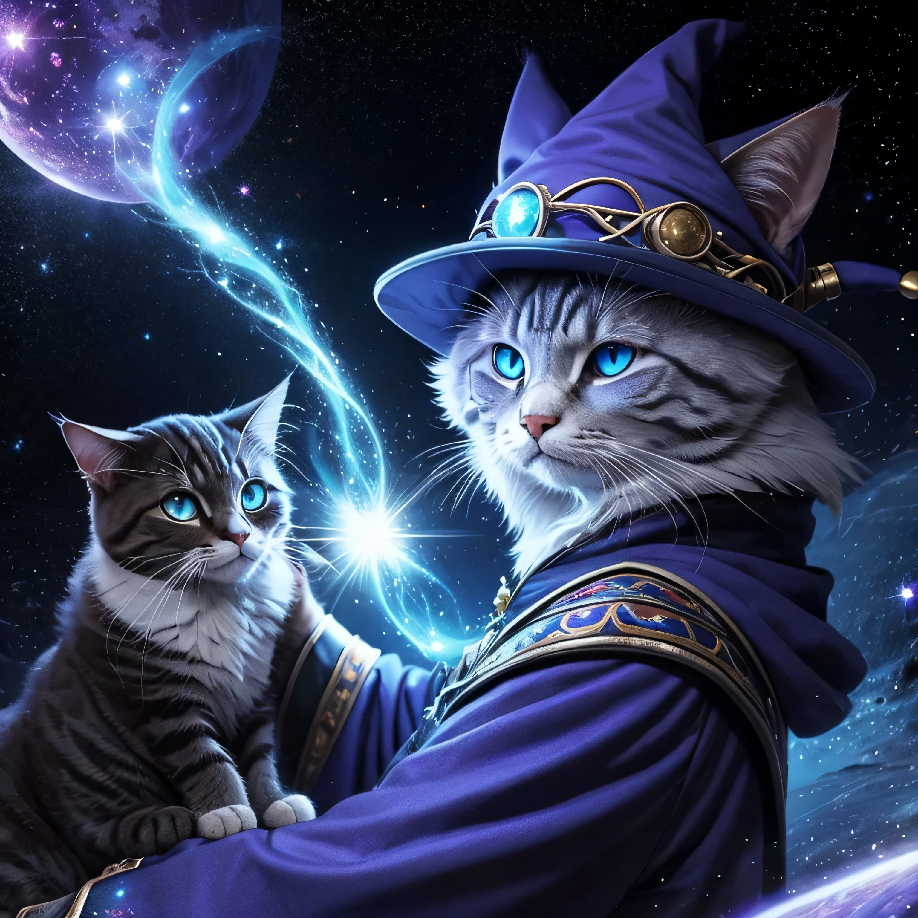 Wizzard cat, wizzard hat, magical, galaxy eyes