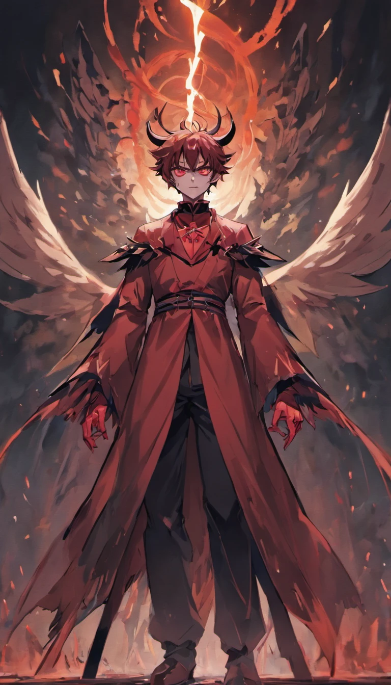 The devil's character represents a terrifying entity with distorted features and eyes gleaming with evil. He appears with a massive and dark figure, dressed in a menacing attire that reflects his wicked personality, wielding a destructive weapon emitting danger and destruction.