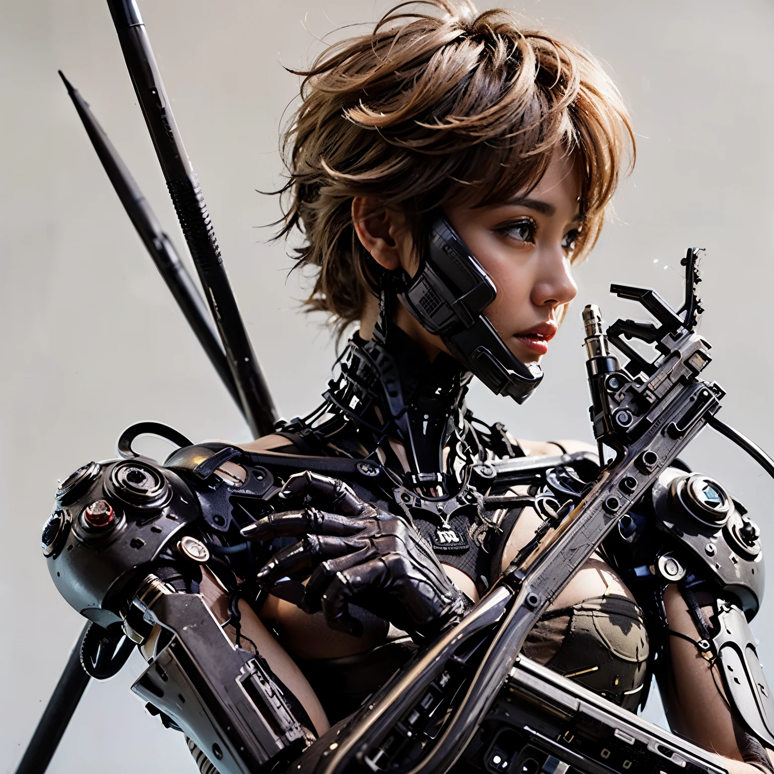 (best quality,ultra-detailed,photorealistic:1.37),[masterpiece:1.2],[realistic],portrait,beautiful detailed eyes,girl with tan,beautiful detailed lips,in a tank top,exposing enough skin,dirty blonde hair,girl holding a minigun,military pants,standing in a powerful and confident pose,posing as if ready to fire,facial expression showing determination and strength,full-body view,smoke or fire effects around the gun and the girl,the girl's back illuminated by natural light,girl with an intense and piercing gaze,girl with fierce and bold style,blue color tone in the entire composition,adding vibrancy to the image,Fuji film aesthetic.