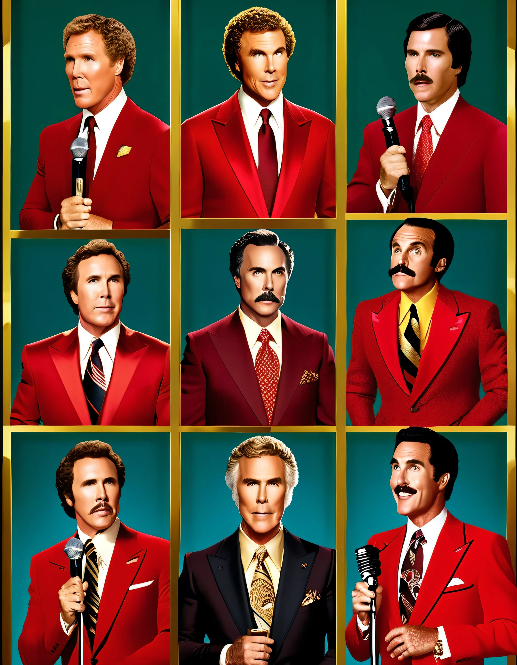 arafed man in a red suit and tie holding a microphone, will ferrell, red suit, biopic, matthew mcconaughey, in his suit, burt reynolds, wearing a black and red suit, in a gold suit, wearing an ornate suit, eddie, wearing wool suit, wes anderson movie, 2012, 2 0 1 2, fan art