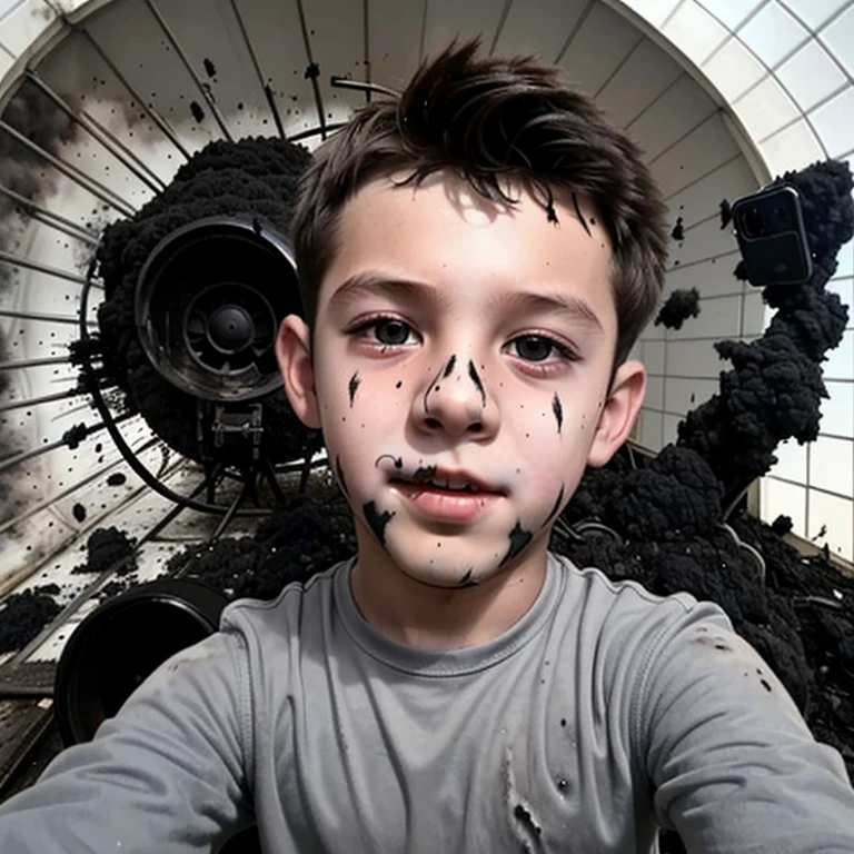 Boy takes selfie covered in soot after being blown up by human cannon