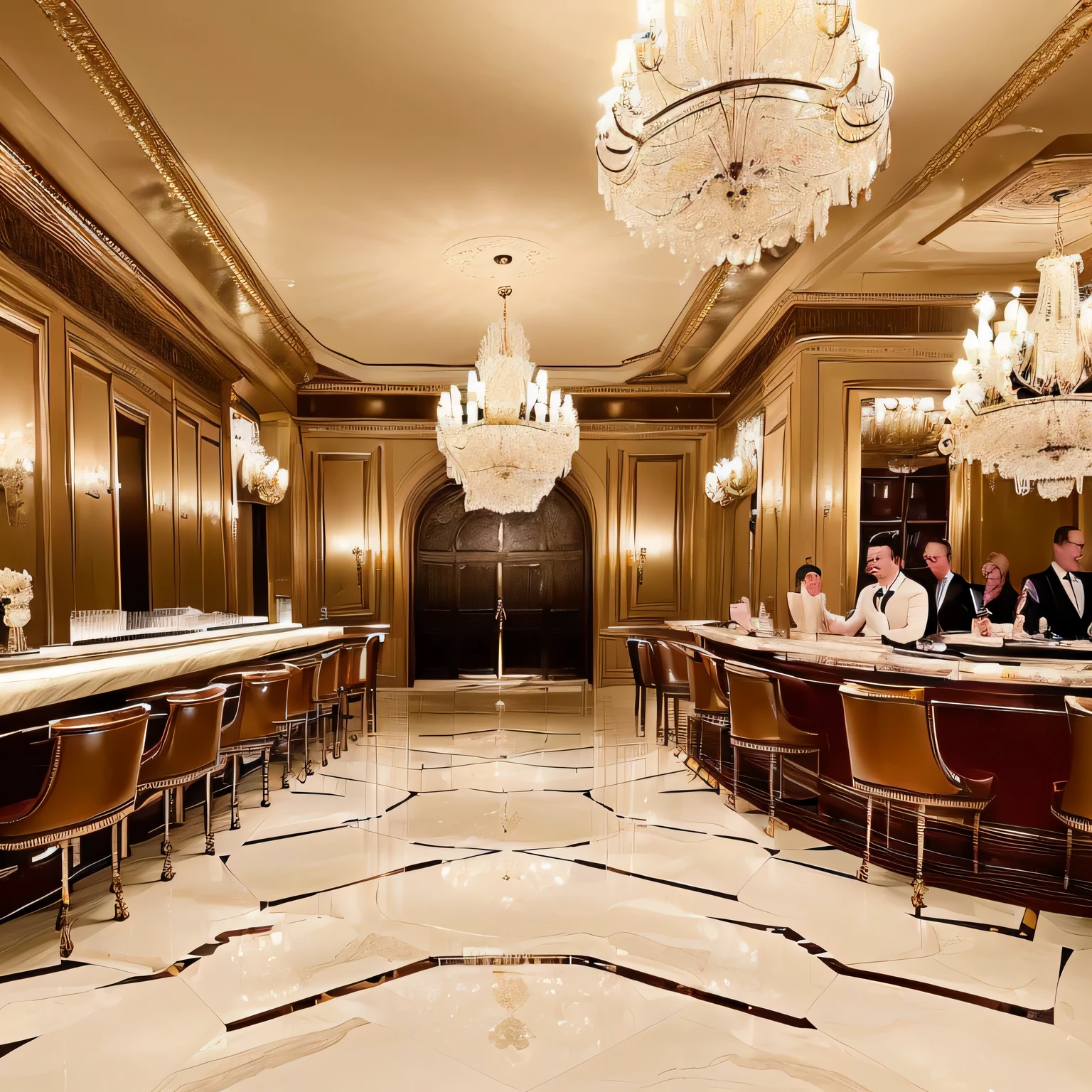 Scene:

As the grand doors of the upscale gentleman's club swing open, guests are greeted by the soft glow of crystal chandeliers cascading gentle light onto marble floors. The ambiance is one of understated luxury, with rich leather sofas arranged around low tables adorned with fresh flowers. In the corner, a pianist delicately plays a smooth jazz rendition, adding to the sophisticated atmosphere. Bartenders clad in tailored suits expertly craft cocktails behind a polished bar stocked with top-shelf spirits. The scent of cedar and leather wafts through the air, mingling with the laughter and chatter of impeccably dressed patrons. In this oasis of refinement, time seems to stand still, inviting guests to indulge in the pleasures of the evening.