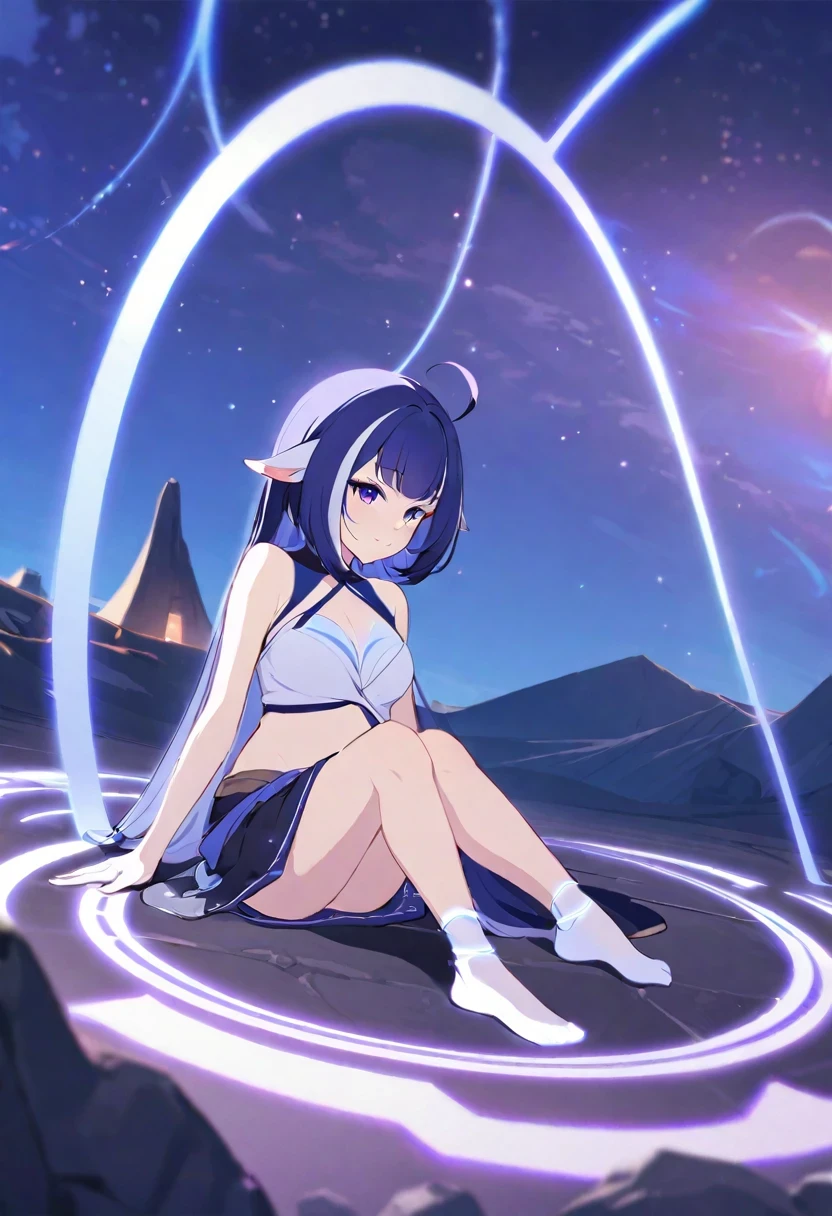 ((shylily)), (Character concept image:1.3),(at a rock place in a desert:1.2), (sitting on illuminated magic circle drawing on the ground:1.2, under starly sky:1.3, sitting Indian-styles:1.3, Yoga posing:1.1,