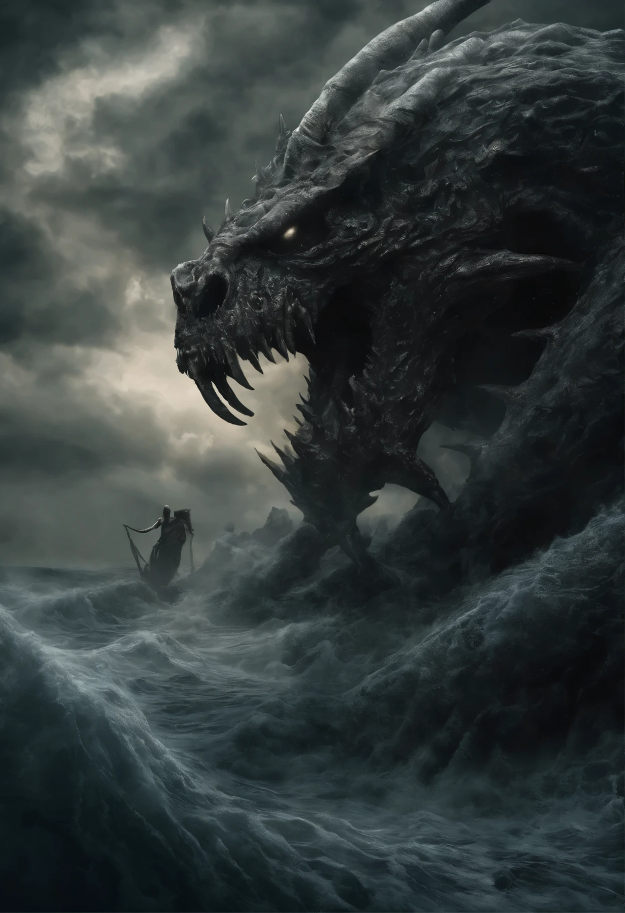 (best image quality, 4k, 8K, High resolution, masterpiece:1.2), (Super detailed realistic photo:1.37), (Serious situation:1.1), (A scene from an ancient Greek myth, The beautiful Princess Andromeda is sacrificed to the giant ugly monster the Kraken:1.2),Princess Andromeda is prominently placed in the foreground, a beautiful blonde princess with chains around her wrists, the most beautiful naked princess in the world with blue eyes, unable to escape. The princess writhes, her eyes wide with fear, photograph taken from behind: 1.2), She is an innocent maiden,(Her hands were shackled, It is attached to a reef by a long chain:1.6), (Princess Andromeda's life is in danger:1.1), (Far away Kraken, a man-eating monster, reveals its upper body from the sea and approaches the princess, mouth full of fangs, terrifying figure resembling a deformed god from the Cthulhu mythos, life-threatening situation, detailed and precise description, detailed shapes, strong shadows, (Firm texture:1.1), (eerie atmosphere, eerie clouds, A ladder to heaven growing from the clouds, dark lighting, Muddy seawater:1.2), The princess's desperate expression, Bare feet with scars, The muscles rippling across the monster's upper body, The monster's scales shine in the light, artistic style, dark fantasy, Scary mythical creatures, dramatic composition, creepy lighting, The spotlight falls on the princess and the monster, (Amazingly powerful and realistic compositions by Greg Rutkowski:1.2),(NSFW:1.3)