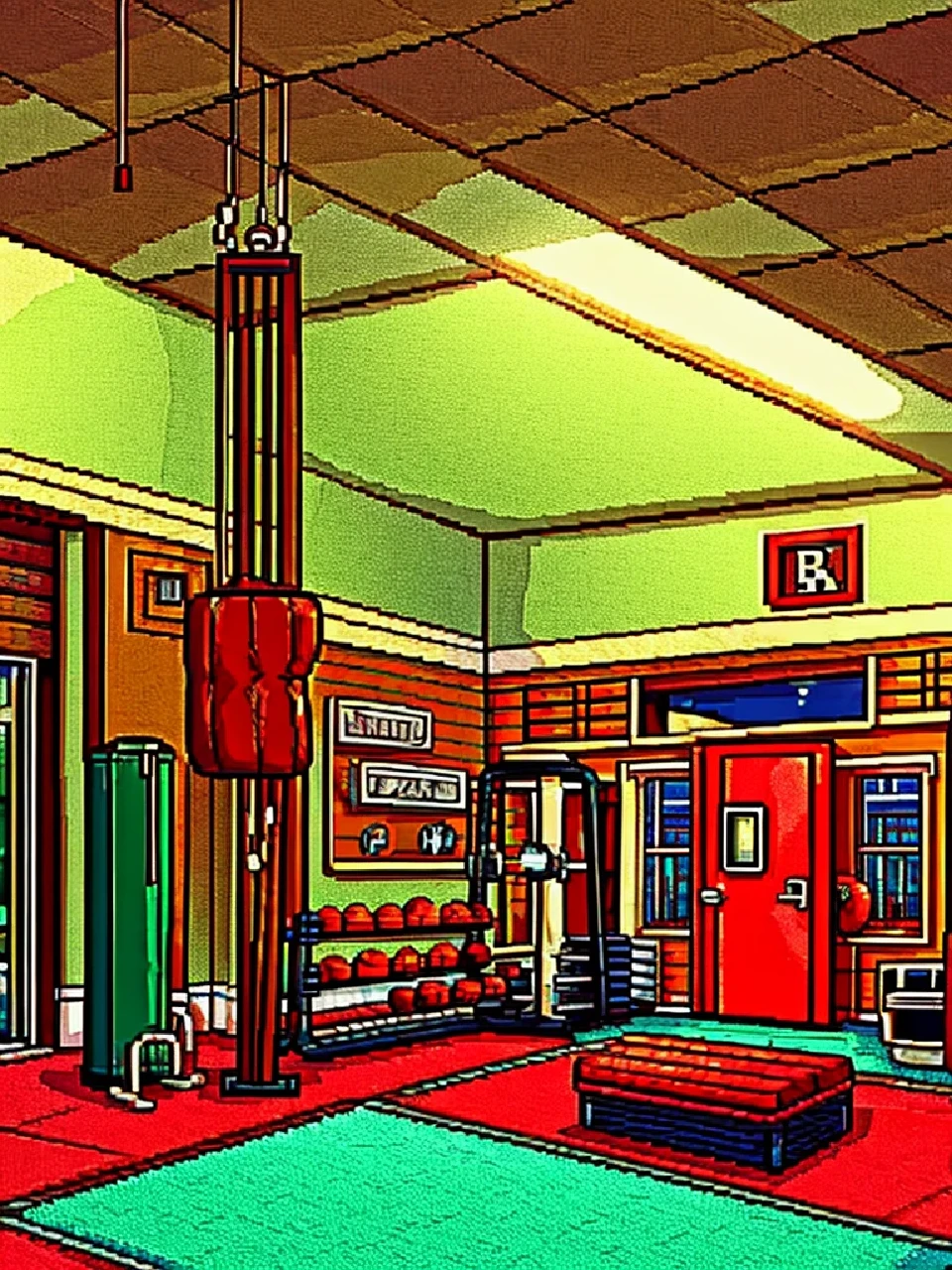 pixelart style, retro boxing gym, both on the desktop