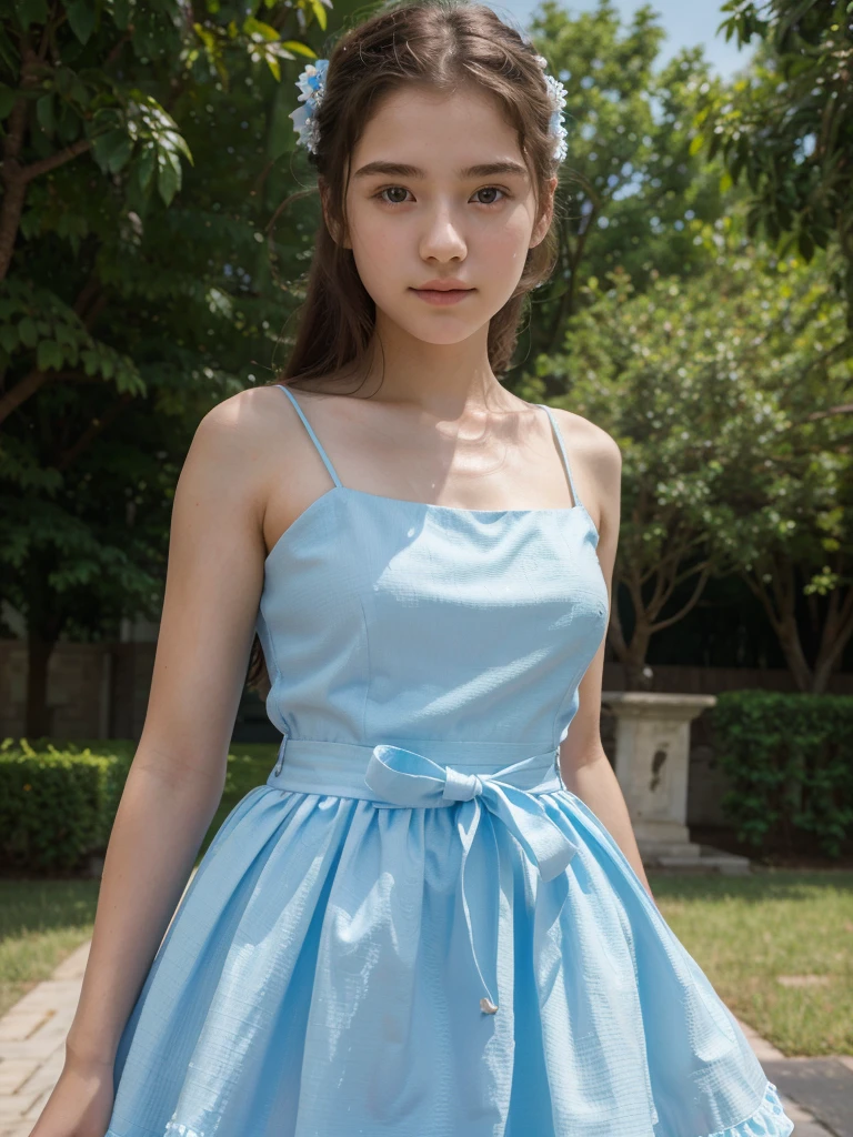 Make a short white dress with blue spots and diamonds