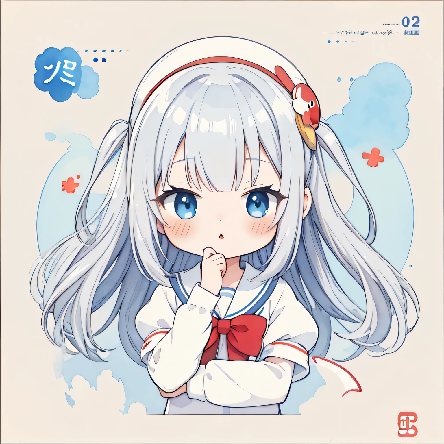 masterpiece, best quality, absurdres, illustration, watercolor,
1 girl, anime character, kawaii, cute, mascot character, fuwafuwa,silver hair,
postcard,