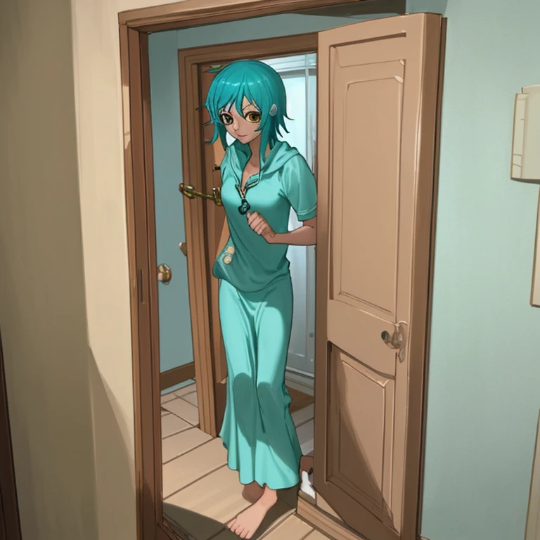 Nami rushed to her bedroom and locked the door