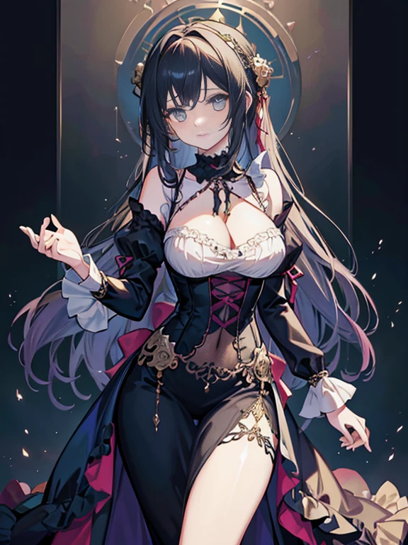 Beautiful woman in intricate Romantic Victorian Gothic Outfit