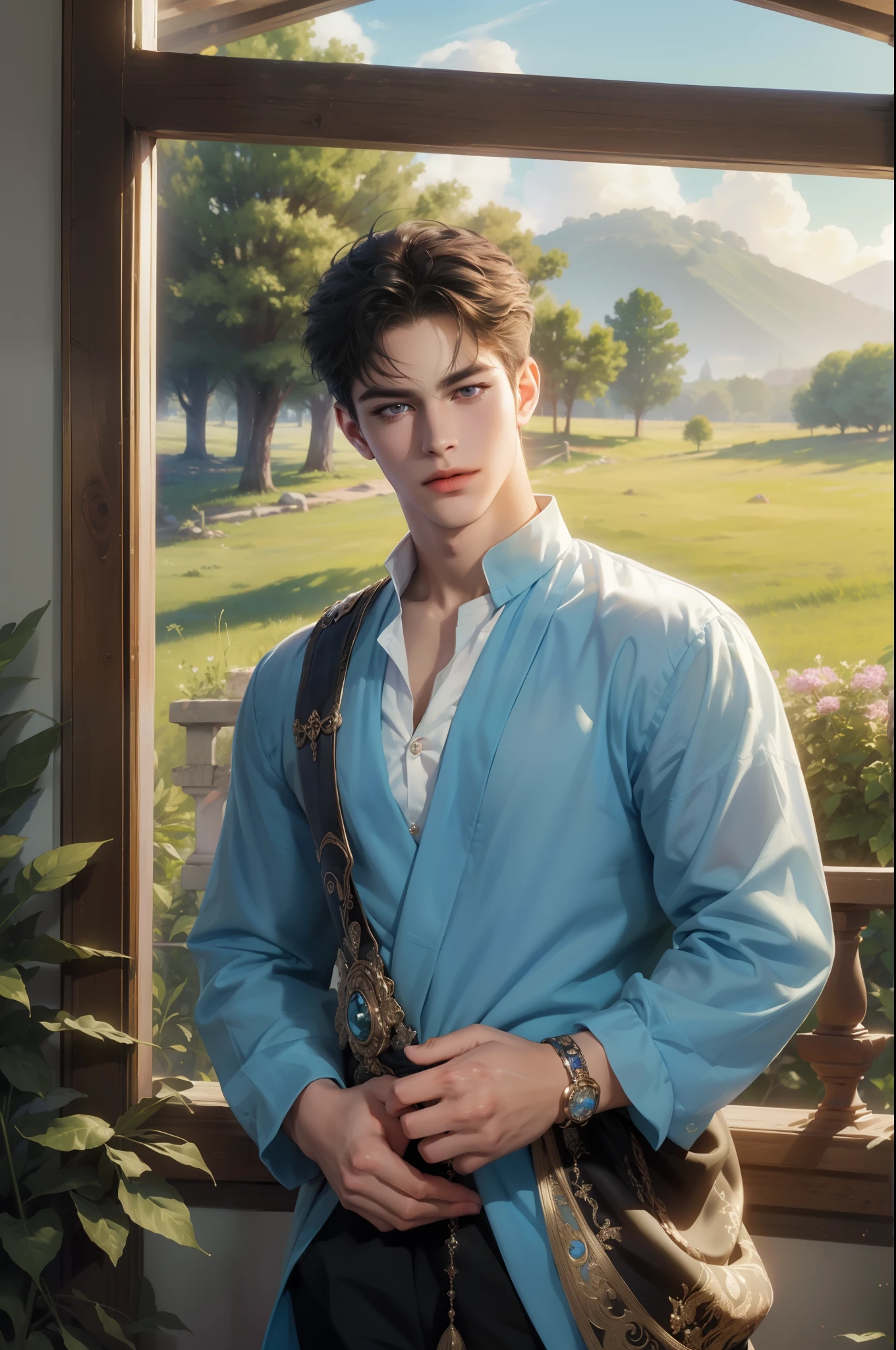 (masterpiece, top quality, best quality, official art, beautiful and aesthetic:1.2), boy, handsome, extreme detailed faces, (fractal art:1.3), colorful, highest detailed, (perfect face), shiny skin, HDR, cantarella, extremely detailed dress, detailed background