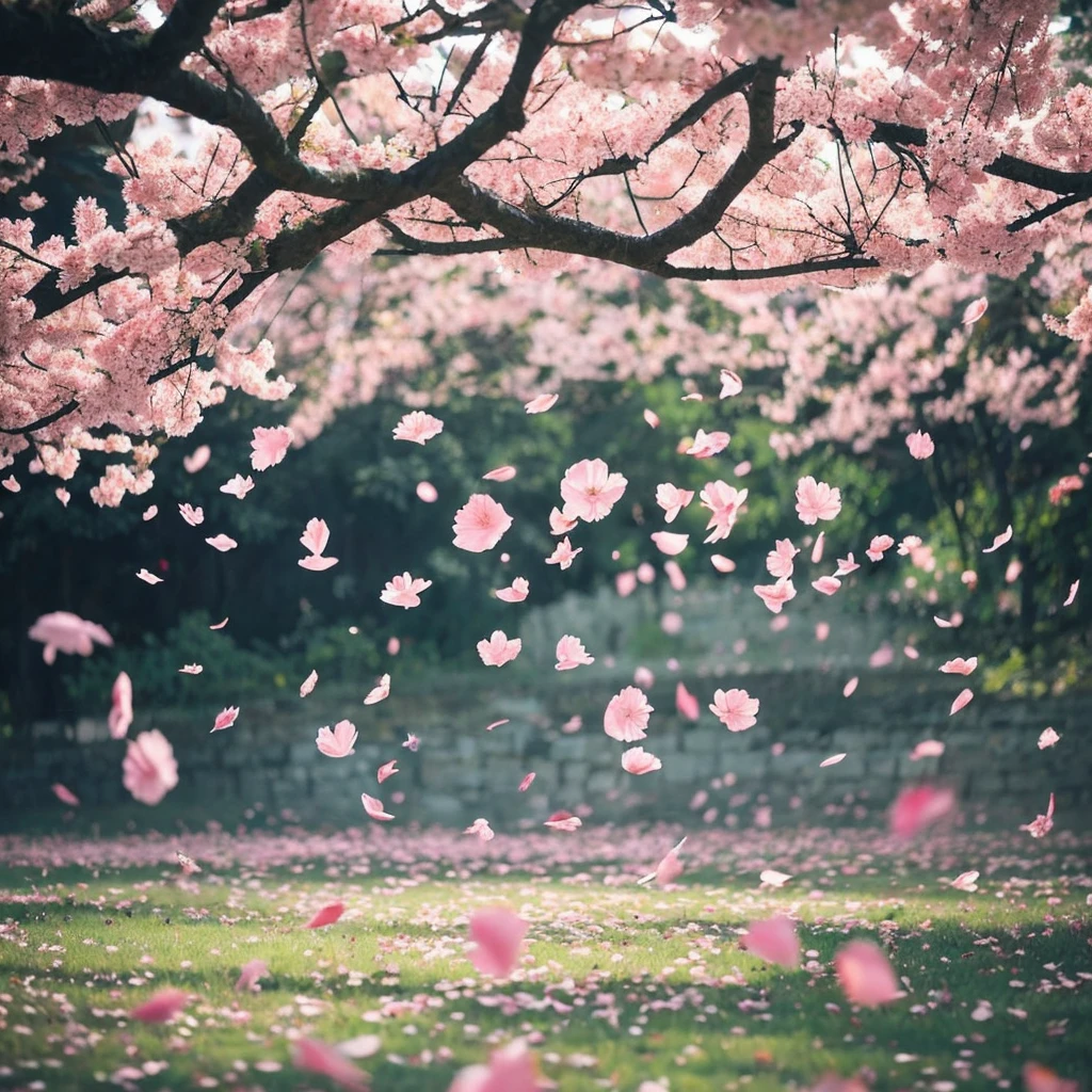 The petals are realistically depicted as they fall lightly.、Does not include landscape or background elements、Please focus on the beauty and dynamism of the petals.。No anime eyes or human elements、Please create a simple illustration that focuses on the movement and color of the petals.。This illustration is also easy to use as an icon.