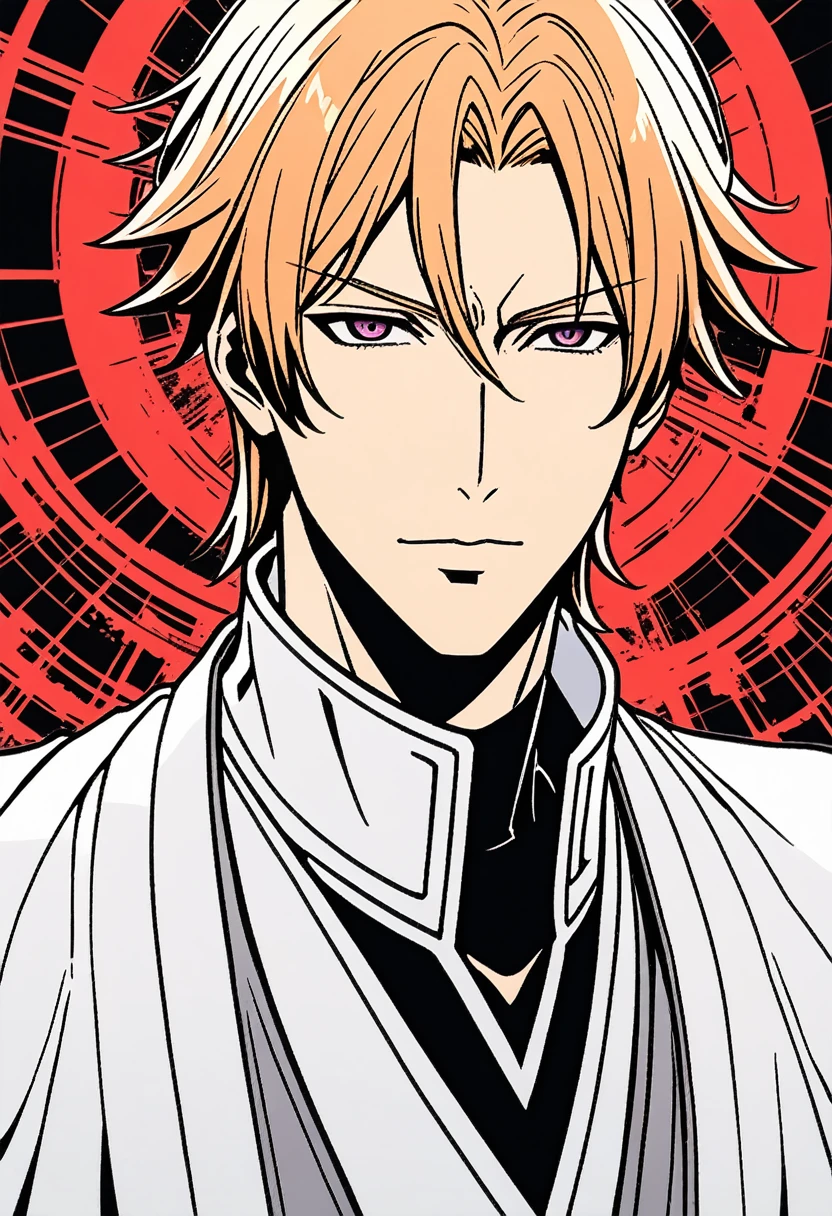 1boy, Sosuke Aizen, Bleach, A master manipulator with godlike abilities, Aizen keeps viewers guessing with his schemes, (masterpiece), (best quality), (ultra-detailed), very aesthetic, illustration, disheveled hair, perfect composition, moist skin, intricate details, anime artwork, anime style, key visual, vibrant, studio anime, highly detailed, Anime line art, lineart, line art, flat colors, flat color