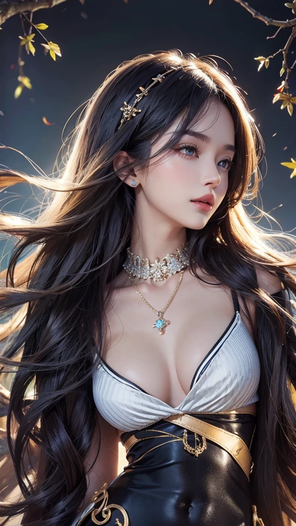 ((ultra high resolution, 8K, masterpiece: 1.3)), 1 girl, The beauty of slim abs: 1.3, (hairstyle casual, big breasts: 1.2), light makeup、red lips、super fine details、authentic texture、Cinematic realistic lighting、Standing on a tropical beach、beautiful and shiny hair、Fine and clear skin、medium long hair、black hair、double、delicate eyes、A smile that captivates the viewer、White off-shoulder blouse、Skinny Jins、Simple pendant