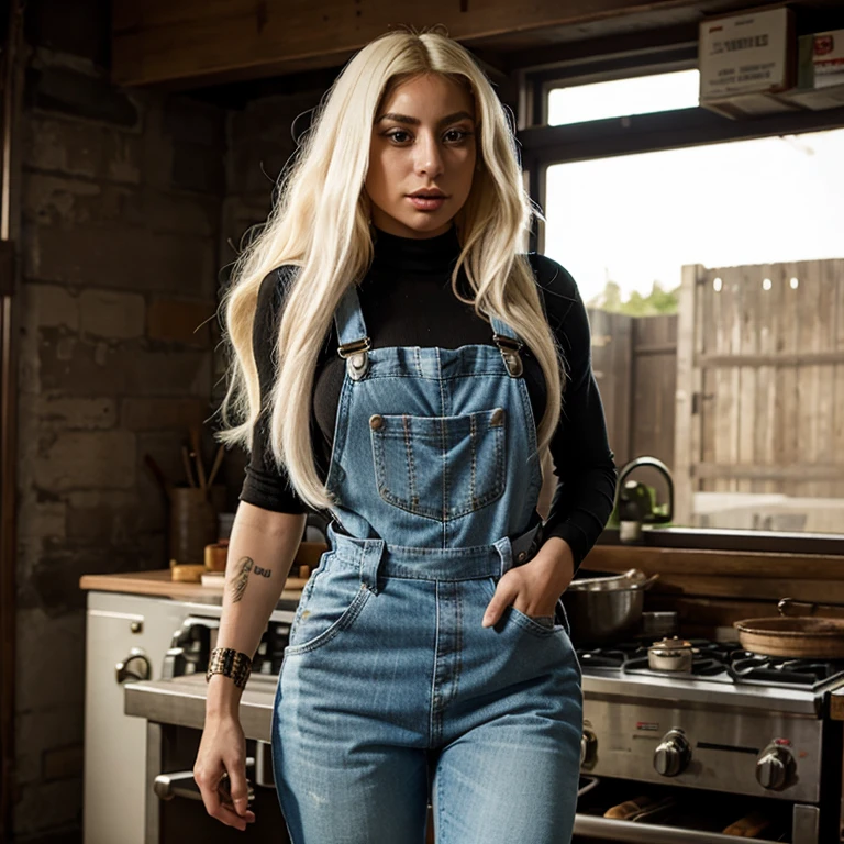 Lady Gagá dressed in tight overalls