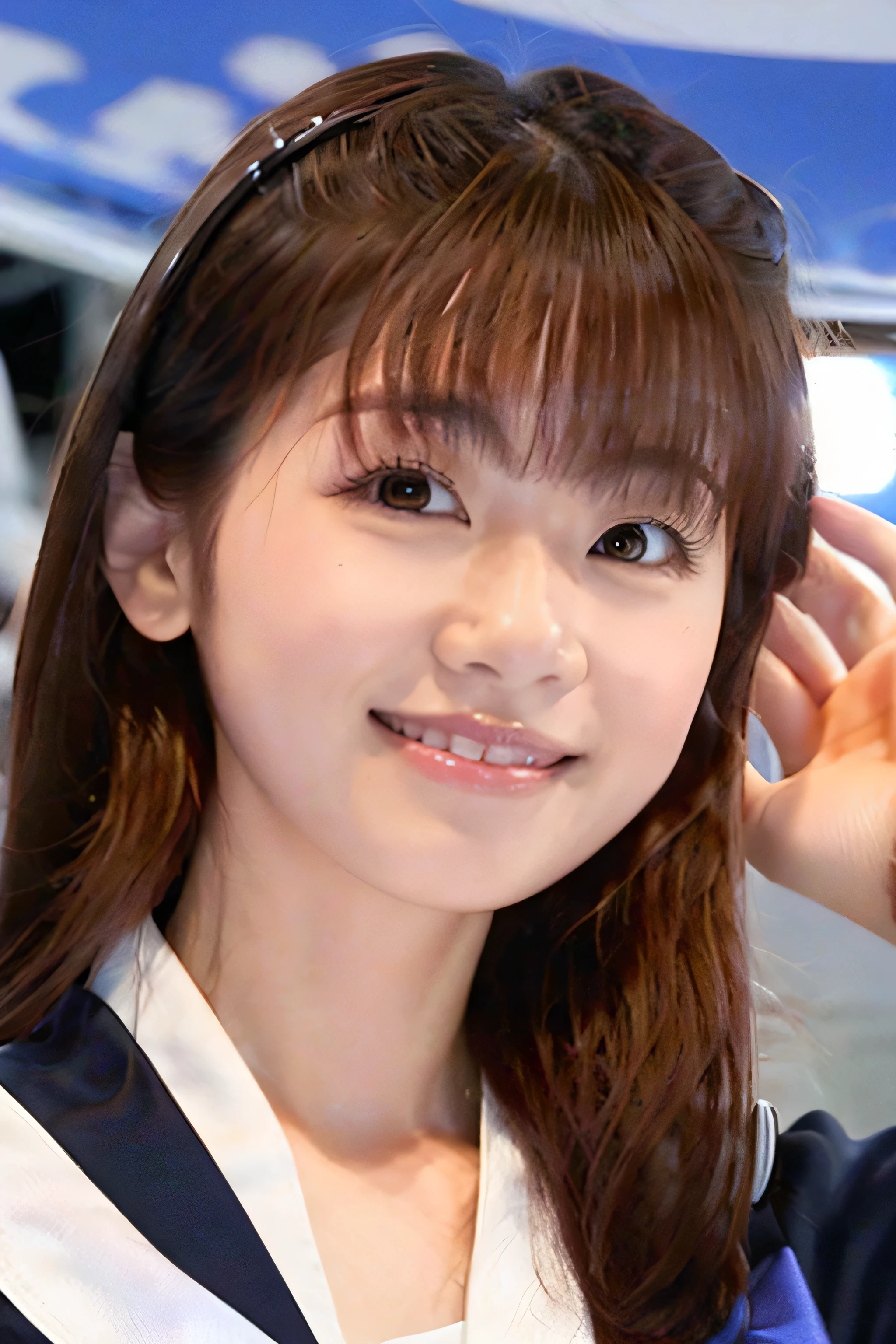 (highest resolution, clear_Image 1.2) 、(Beautiful girl with golden ratio face)、(19 year old girl)、(very vivid eyes、wolf eyes 1.2)、wonderful, high detail, lip gloss、(((The best smile))),135mm lensＦ1.2、very beautiful girl、 alone, beautiful girl like a model、(long sleeve sailor suit)、(Very fine pleated scarf）, beautiful and detailed eyes, beautifully detailed nose,