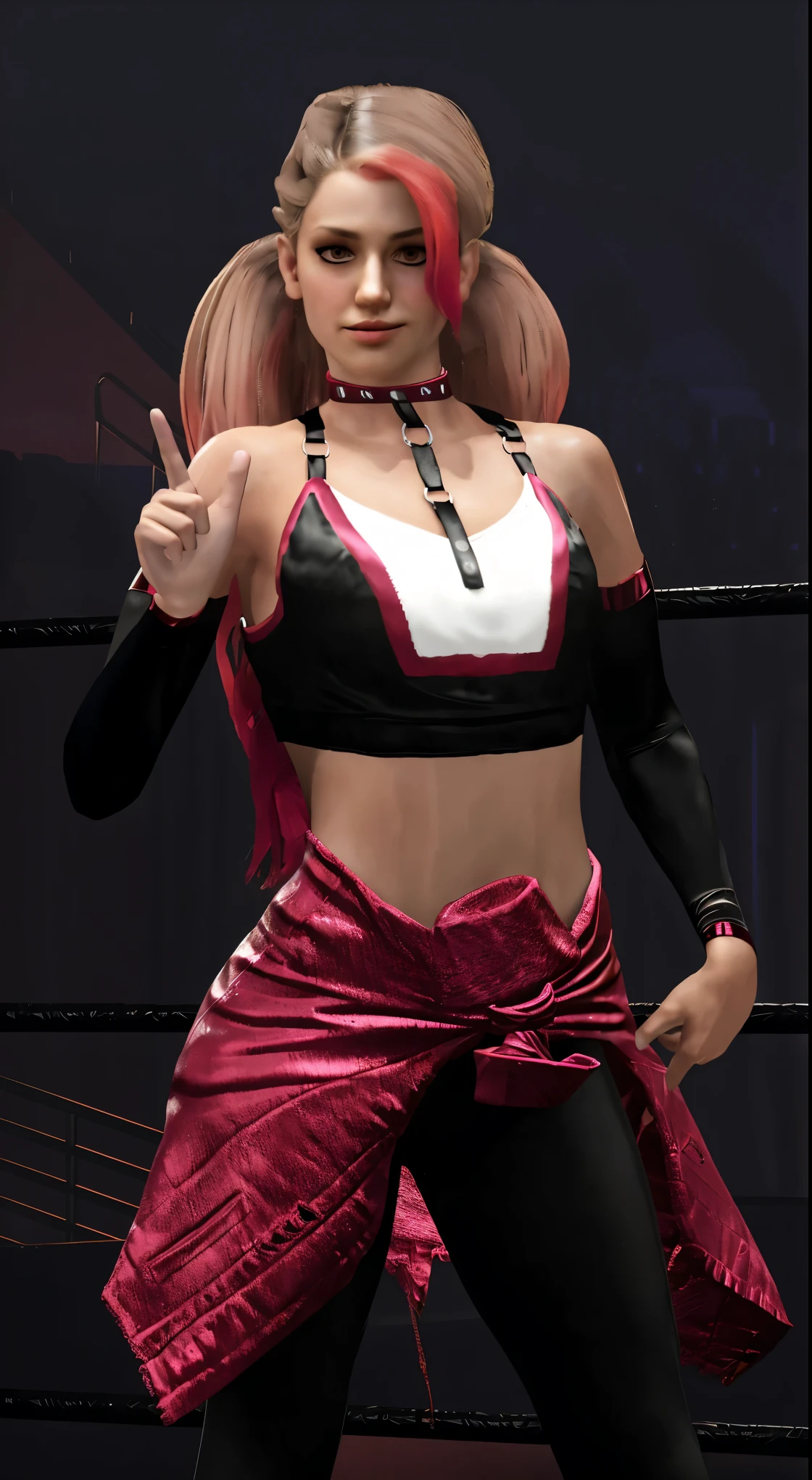 ((masterpiece, best quality)), ((((perfect anatomy)))), (33 year old)), (((Curvy))), (((Caucasian woman with comb-over blonde hair)), in ((black and magenta leopard patterned bra)), ((black and magenta leopard patterned briefs)), Dark makeup, ((fishnet stockings)), ((magenta lipstick)), Standing in front of a green screen, ((((photo realistic))))