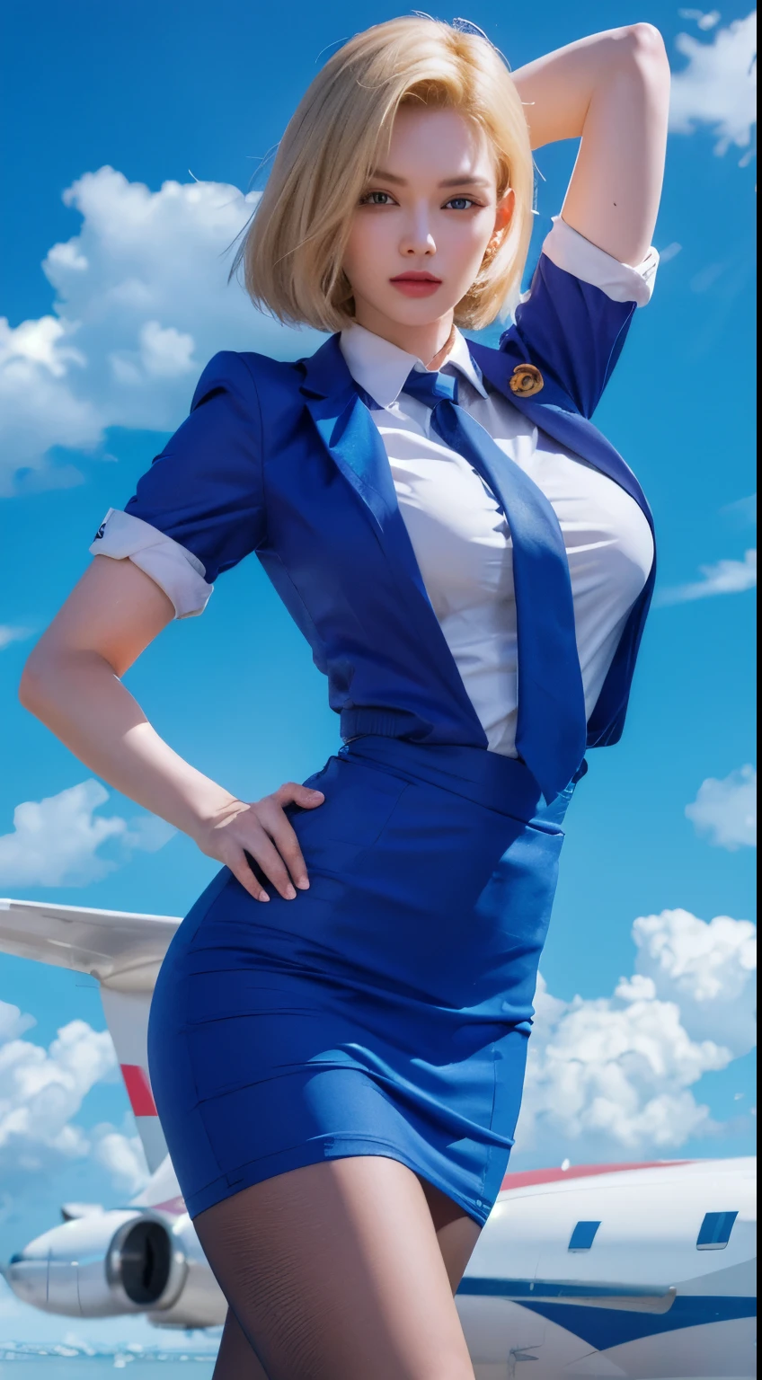 android 18,stewardesses,blue sky,
