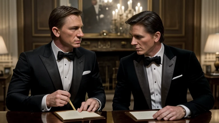 daniel craig james bond in tuxedo meets christian bale bruce wayne in wayne manor