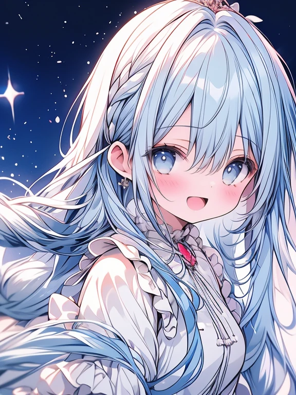 masterpiece, best quality, extremely detailed, (illustration, official art:1.1), 1 girl ,(((( light blue long hair)))), light blue hair,redbow ,10 years old, long hair ((blush)) , small breasts,cute face, big eyes, masterpiece, best quality,(((((a very delicate and beautiful girl))))),Amazing,beautiful detailed eyes,blunt bangs((((little delicate girl)))),tareme(true beautiful:1.2), sense of depth,dynamic angle,,,,affectionate smile, ,(tiny 1girl model:1.2) ((masterpiece, best quality, extremely detailed, absurdres)),
girl with、cosy sweater on、The upper part of the body、(Huge laughter:1.1)、(Opening Mouth:1.1)、(widely opened eyes:1.2)、Sun glare、bokeh dof、depth of fields、blurry backround、Particles of light、heavy wind、(Heart particles:1.1) Eyes are sparkling,portrait,1girl