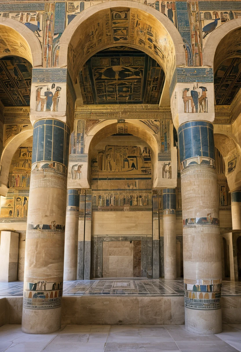 ((best quality)), ((masterpiece)), (detailed), Egyptian construction 200 BC.c. como era en su epoca, gente de la epoca, Interior garden