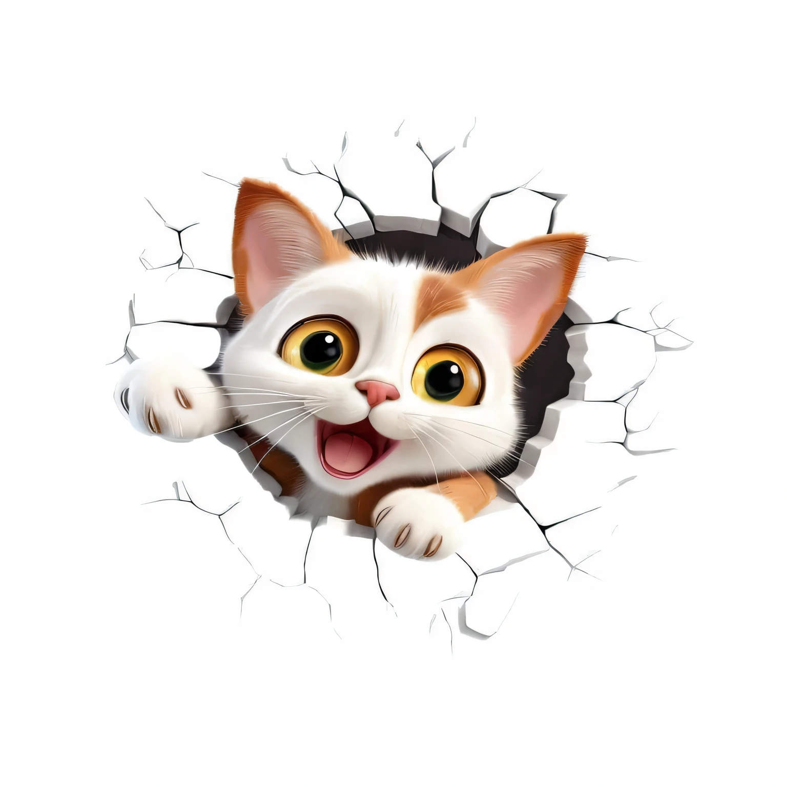 arafed gato looking through a hole in a wall, gato design, funny gato, !!!! gato!!!!, !!! gato!!!, cute gato, Pet, a cute gato, microscopic gato, happy gato, illustration of a gato, arte digital fofa, gato theme logo, adorable design, Foto do perfil, Miau, beautiful 3d rendering, ( ultra realistic